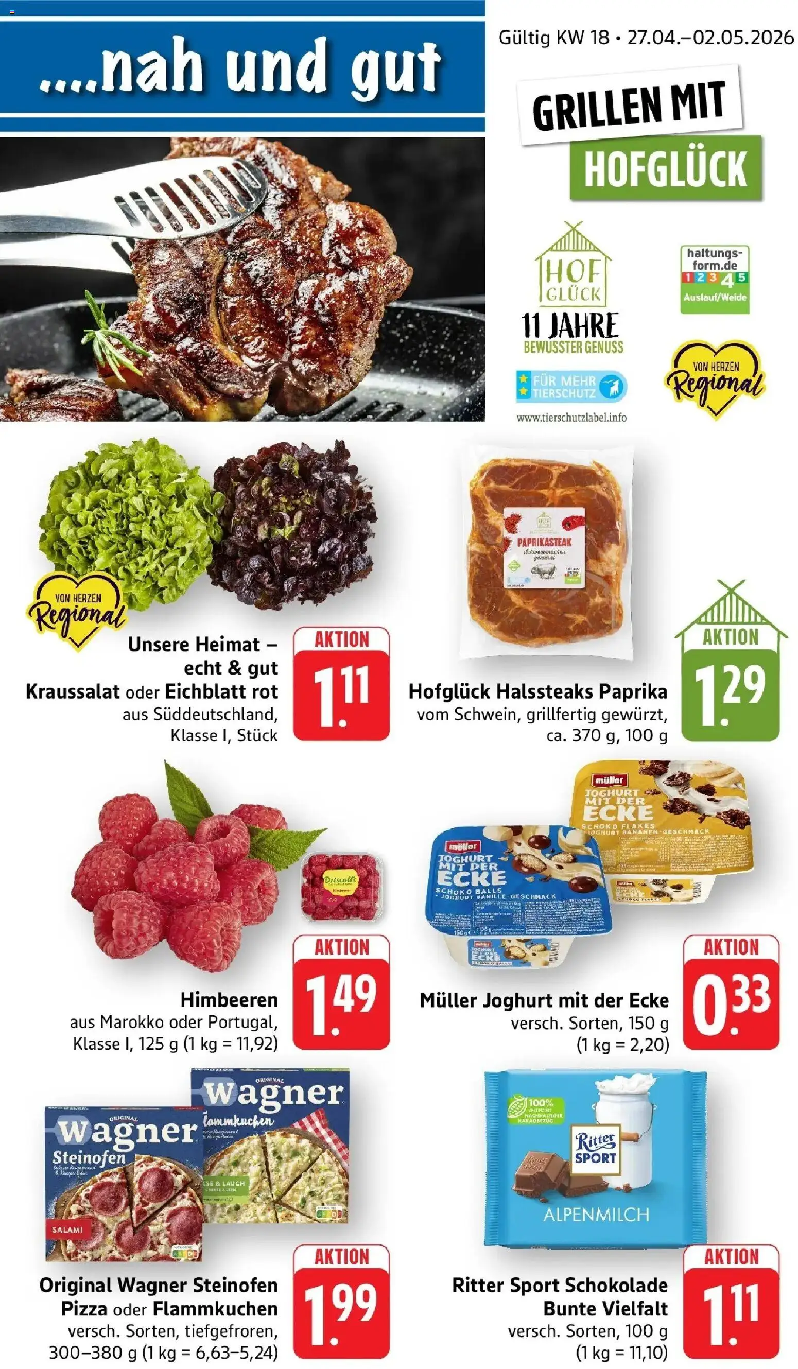 nah & gut Prospekt Gengenbach – gültig ab 27.04.2026 | Seite: 1 | Produkte: Himbeeren, Joghurt, Schokolade, Salami