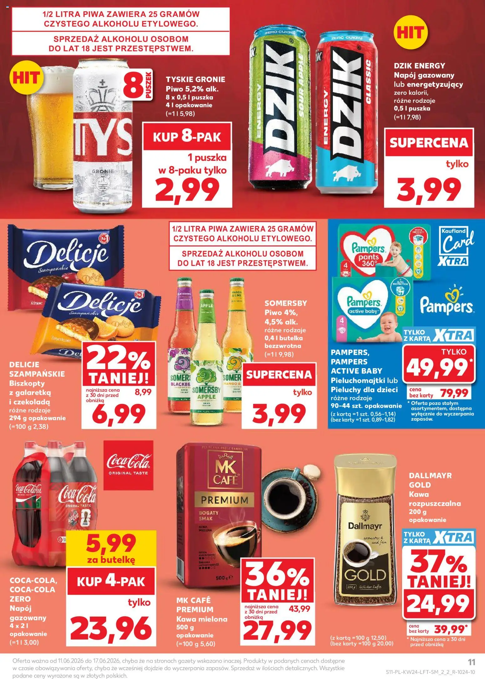 Kaufland Polsko leták od 11.06.2026 | Strana: 11 | Produkty: Pampers, Cukr, Karty, Pants