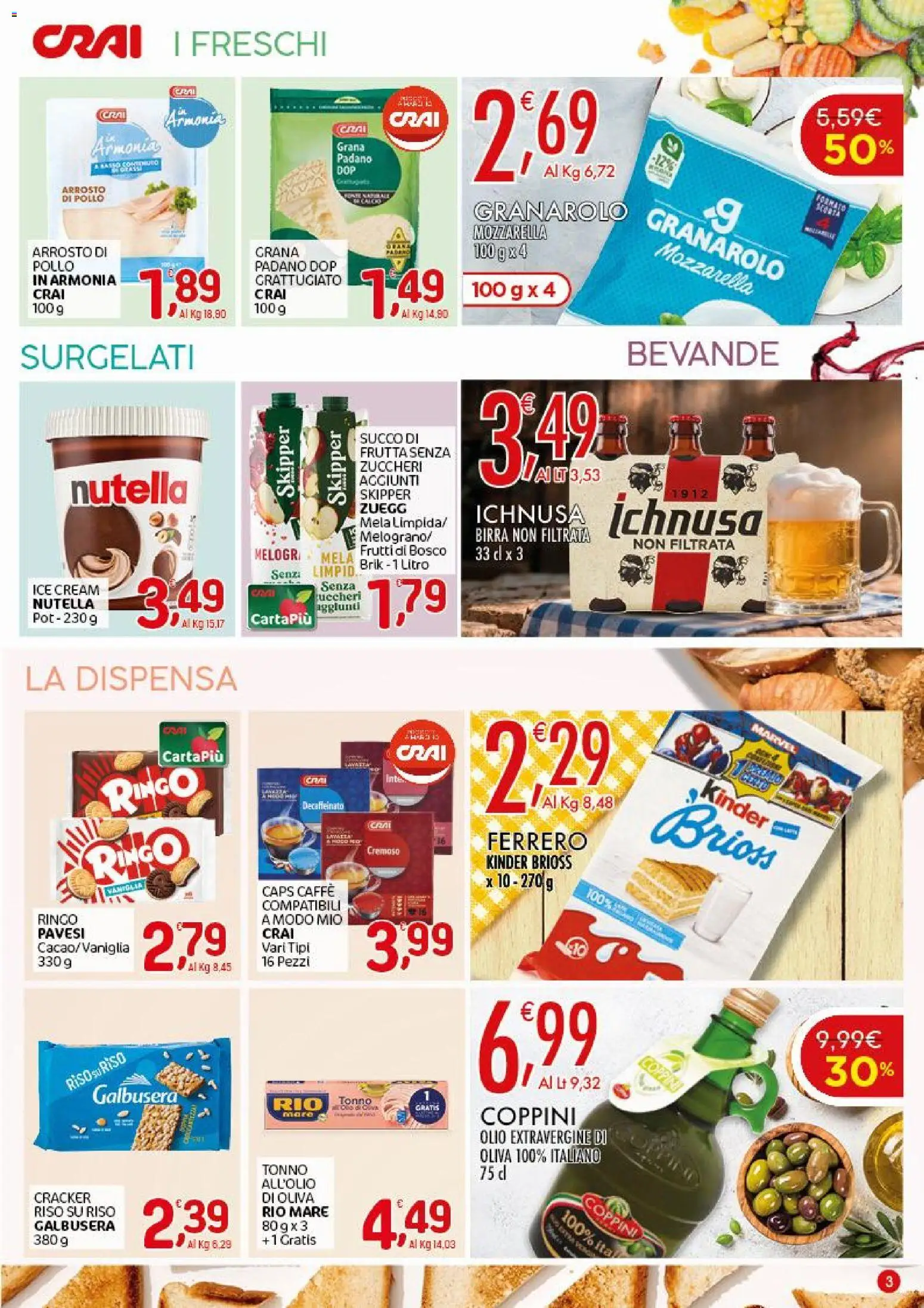 Volantino CRAI del 11.06.2026 | Pagina: 3 | Prodotti: Caffè, Mozzarella, Olio, Grana Padano