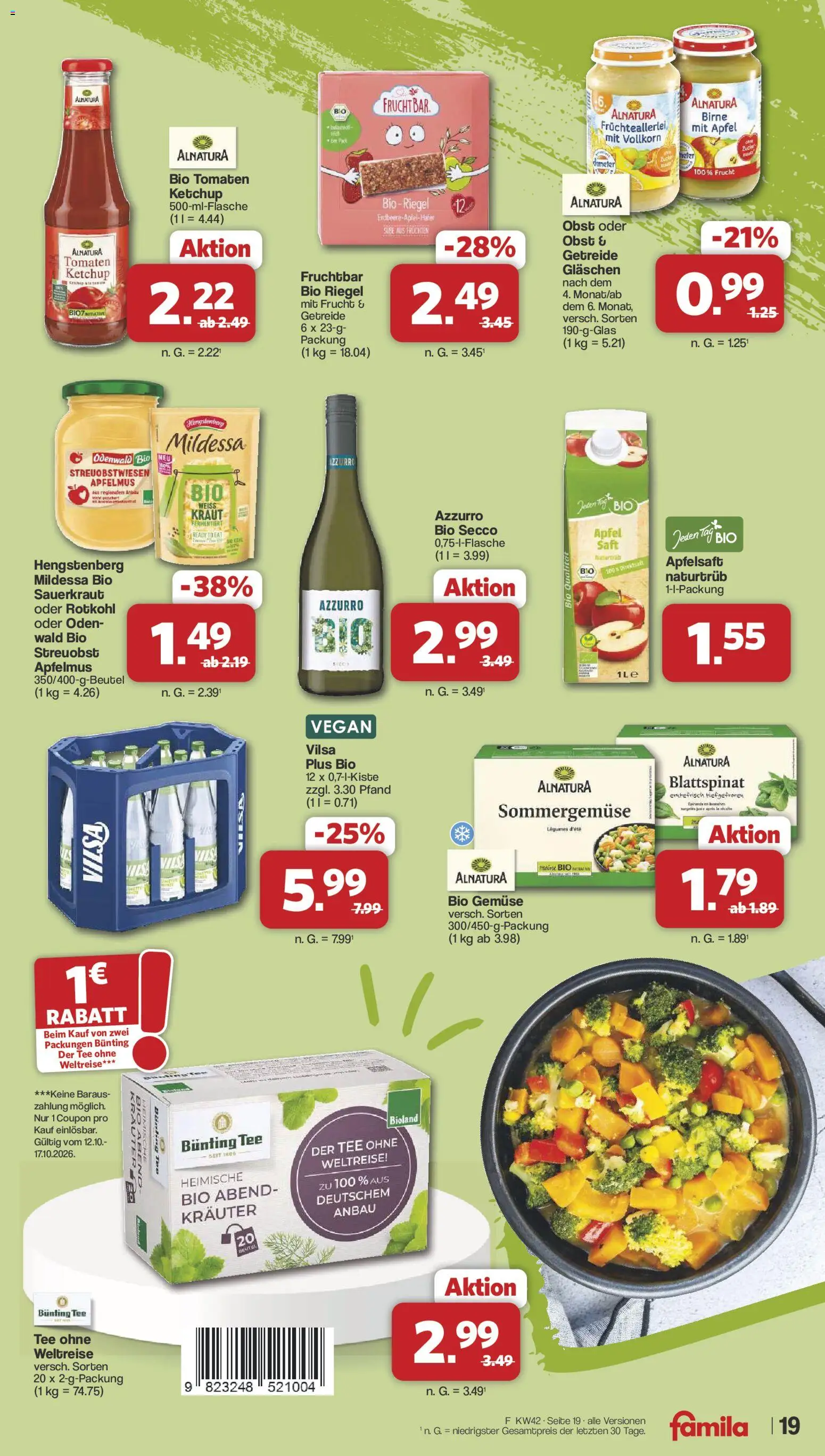 Famila Nordwest Prospekt – gültig ab 12.10.2026 | Seite: 19 | Produkte: Apfelsaft, Gemüse, Birne, Getreide