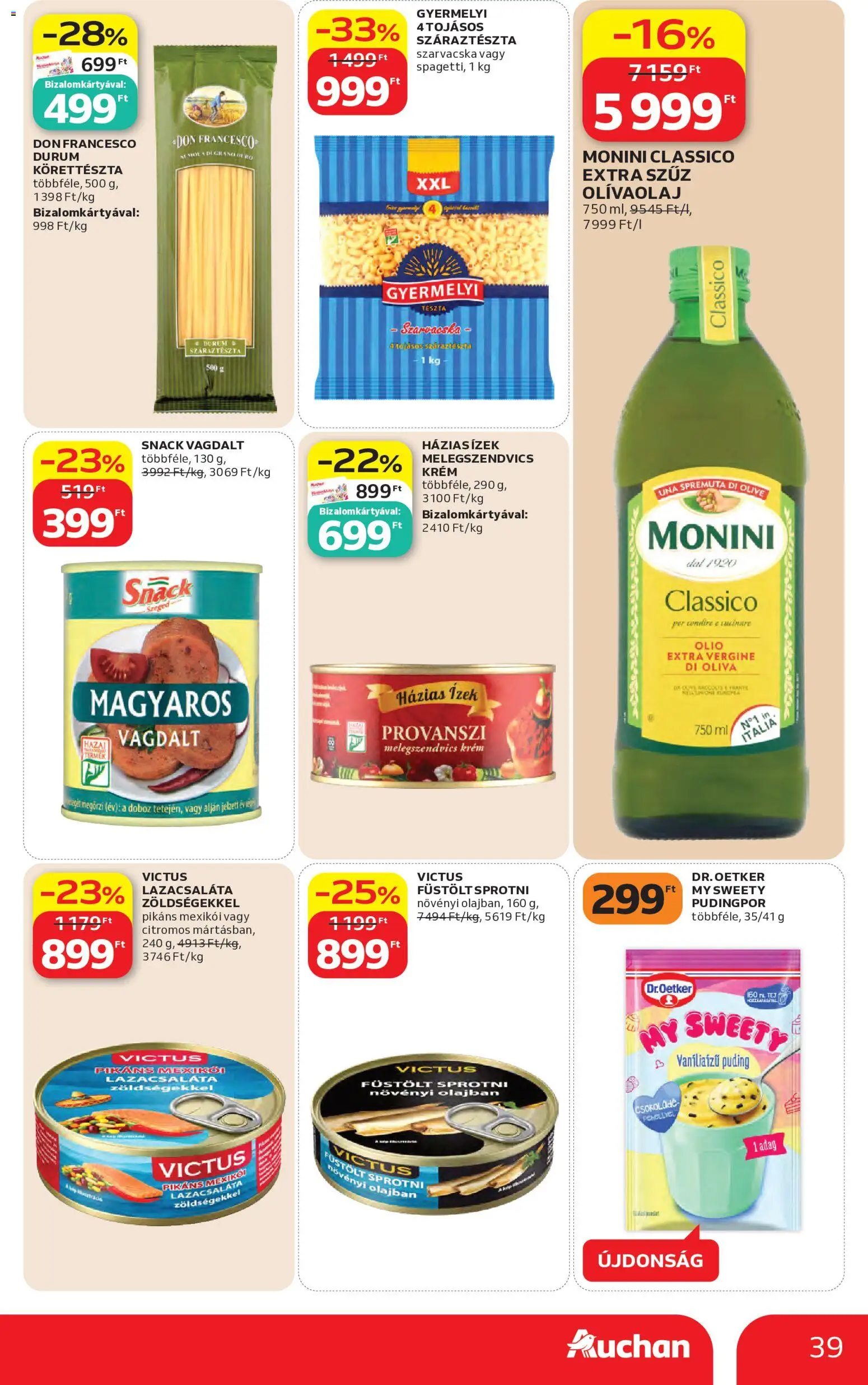 Auchan akciós ujság - amely érvényes a következő dátumtól: 07.05.2026 | Oldal: 39 | Termékek: Sprotni, Doboz, Tészta, Olívaolaj