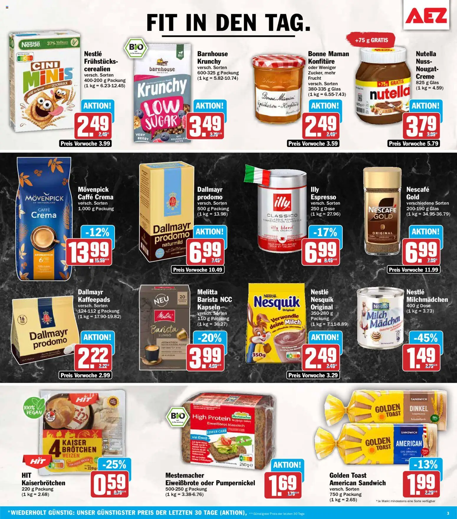 AEZ Prospekt – gültig ab 26.05.2026 | Seite: 3 | Produkte: Melitta, Milch, Toast, Bonne maman
