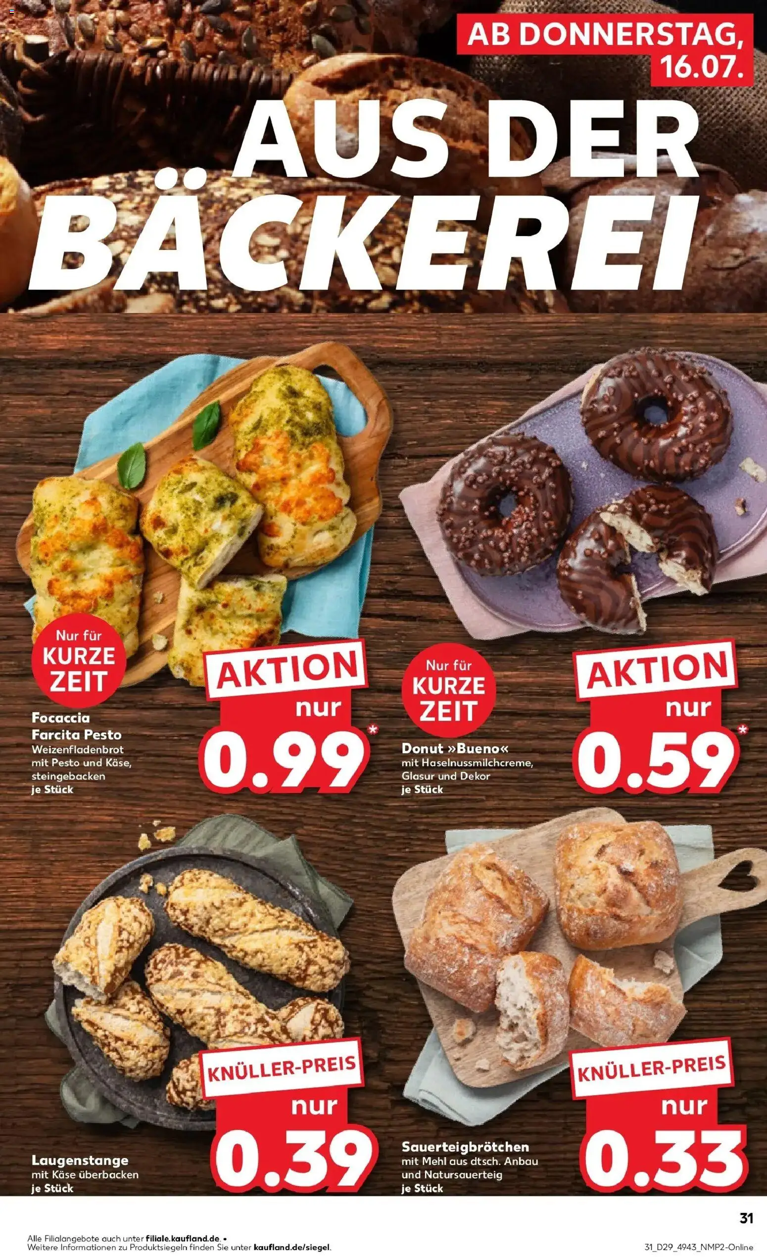 Kaufland Prospekt Kerpen – gültig ab 16.07.2026 | Seite: 31 | Produkte: Bäckerei, Mehl, Käse