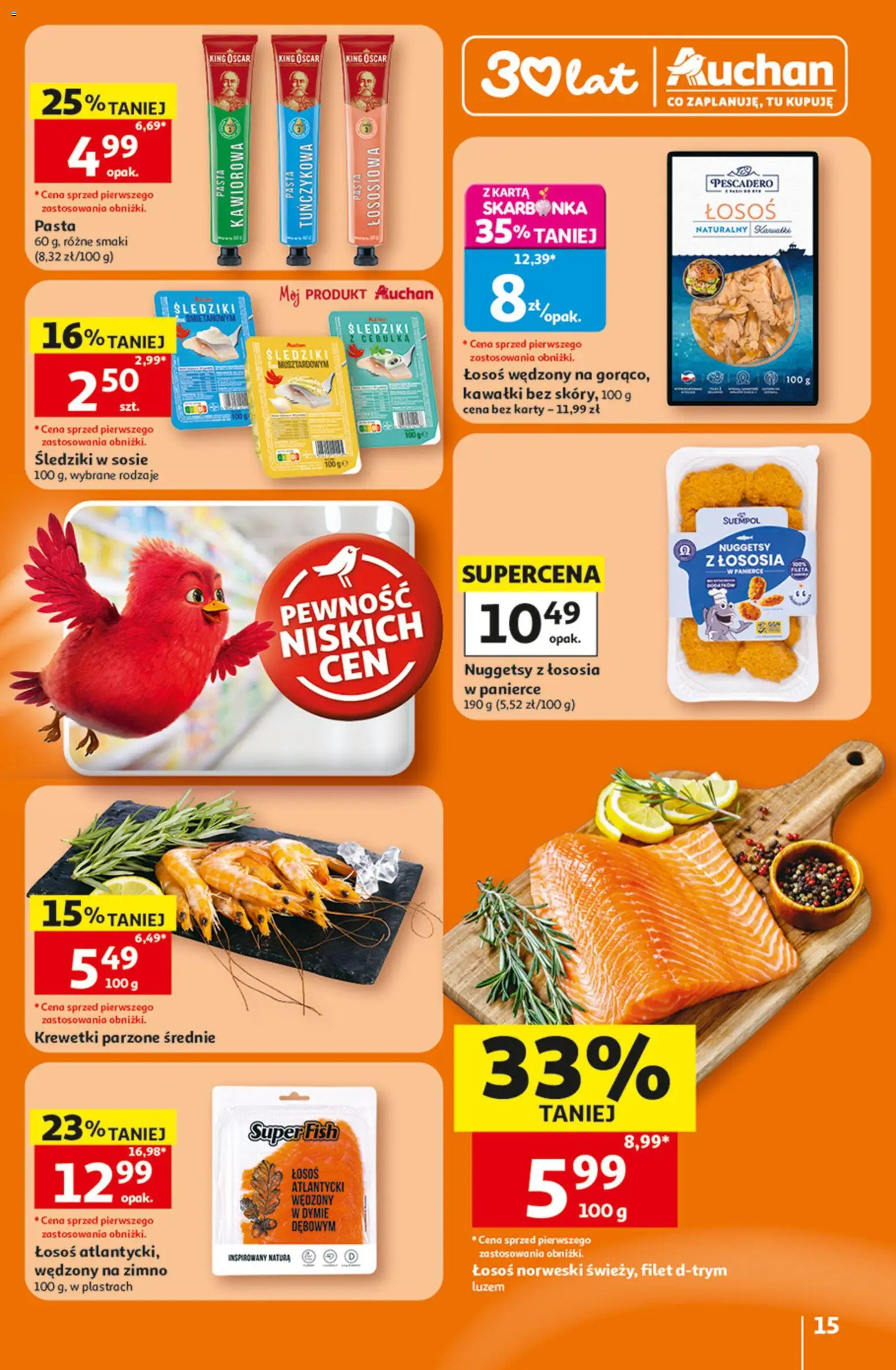 Auchan gazetka - 30 Lat Hipermarket od 23.07.2026 | Strona: 15 | Produkty: Karta, Krewetki, Łosoś, Łosoś norweski