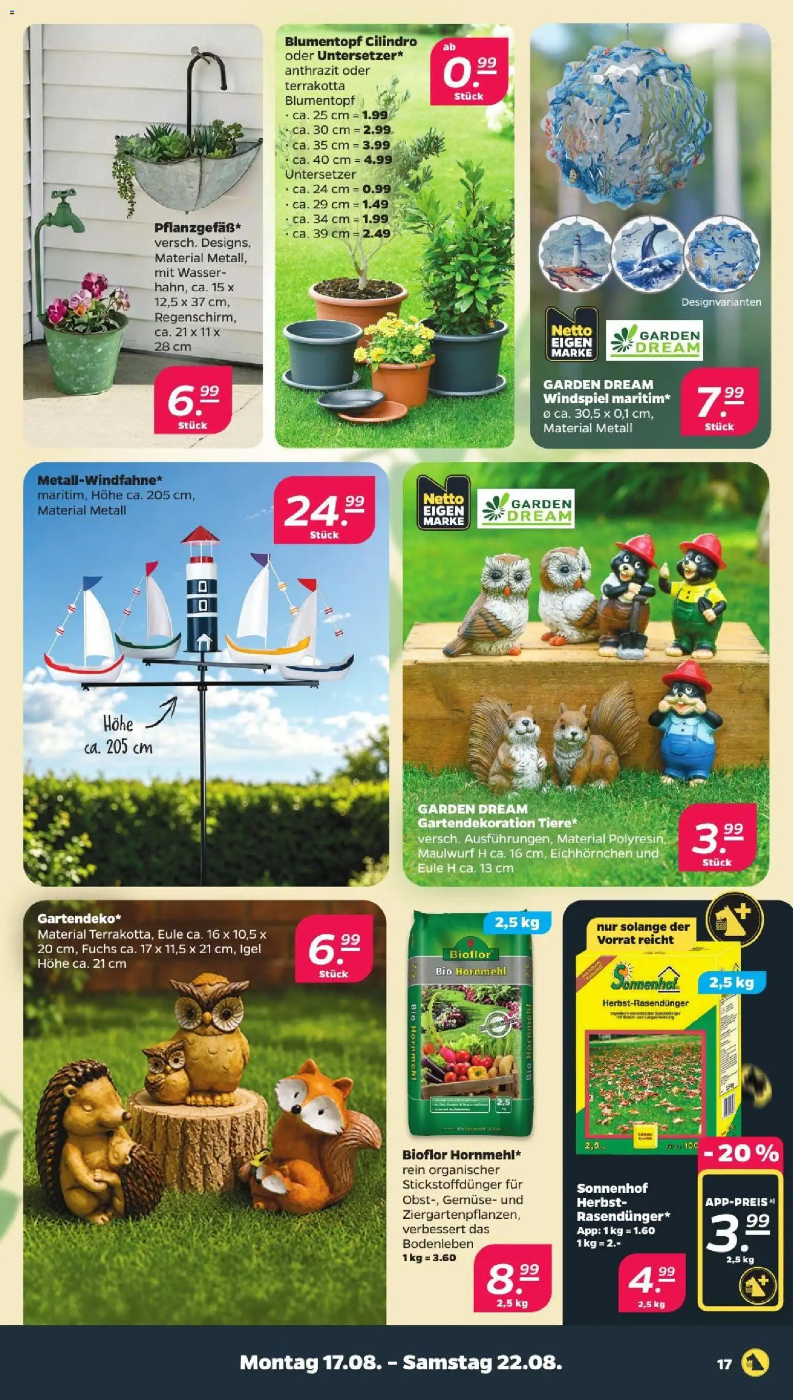 Netto Prospekt – gültig ab 17.08.2026 | Seite: 19 | Produkte: Blumentopf, Wasser, Gemüse