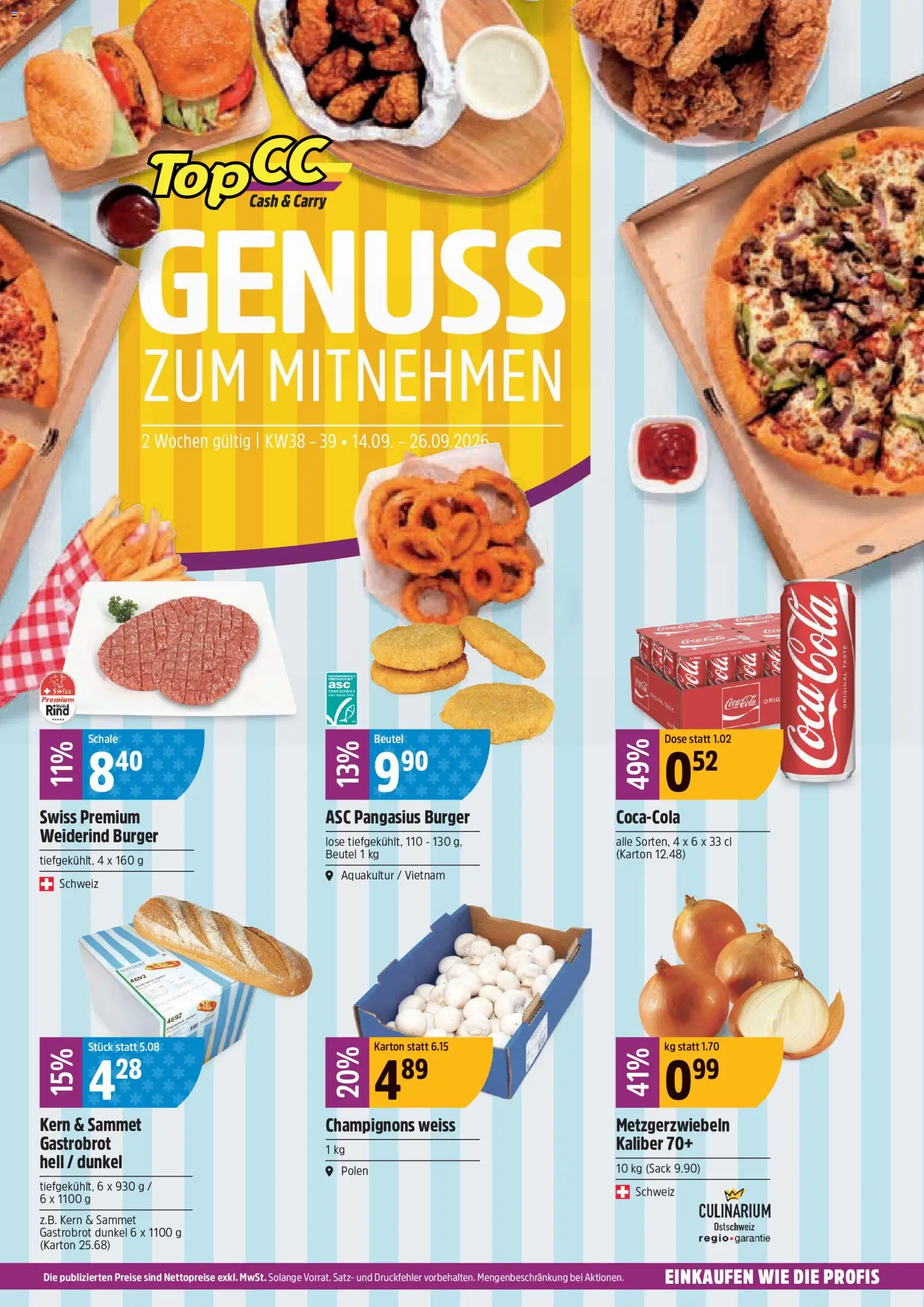 TopCC aktionen Genuss zum Mitnehmen – gültig ab 14.09.2026 | Seite: 1 | Produkte: Burger, Champignons