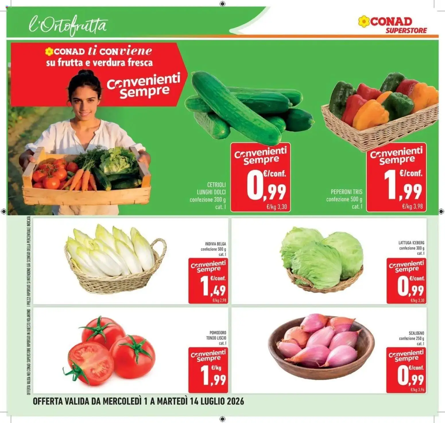 Volantino Conad del 30/06/2026 | Pagina: 14 | Prodotti: Peperoni, Cetrioli, Frutta, Pomodoro