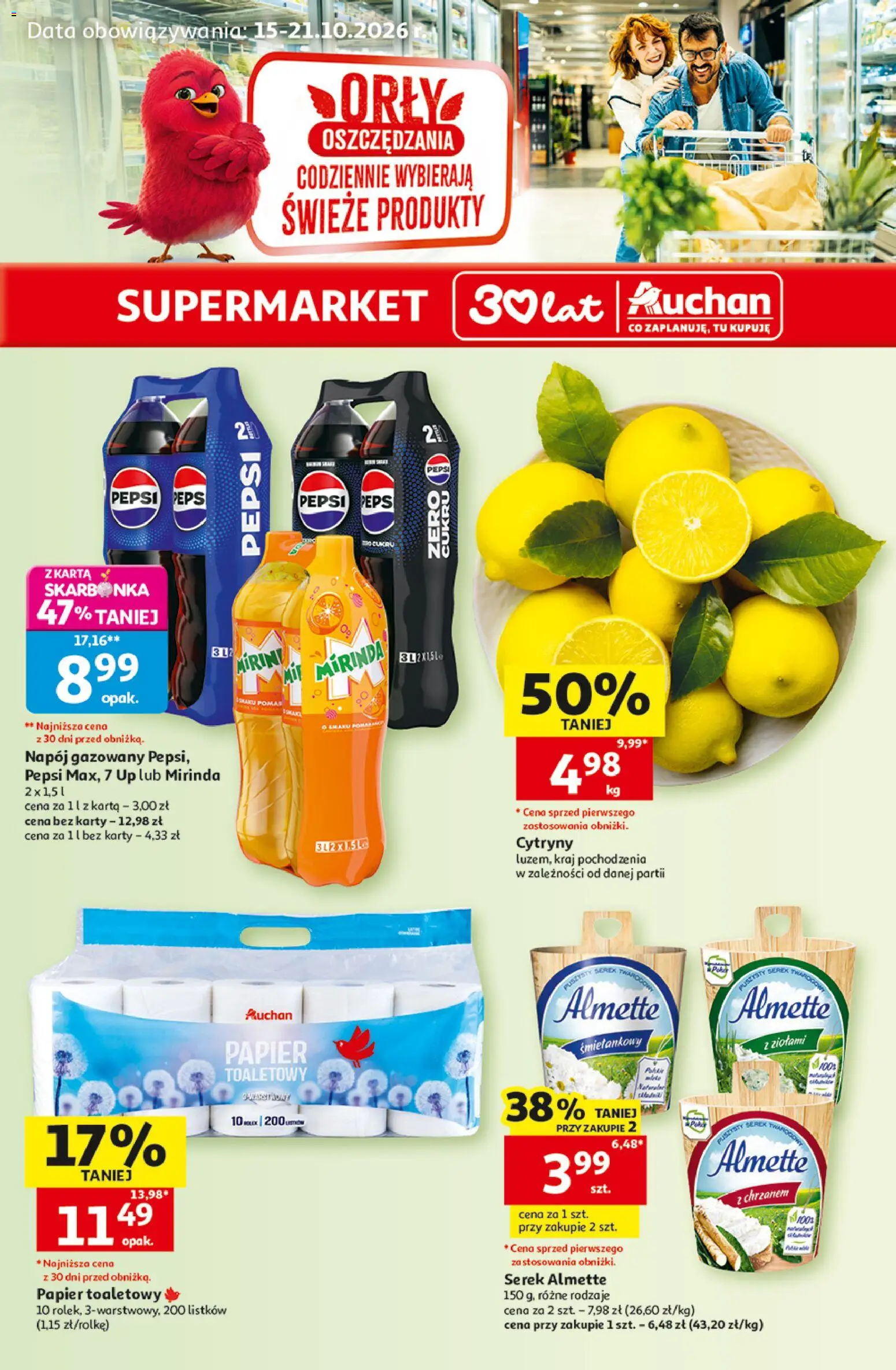 Auchan gazetka od 15.10.2026 | Strona: 1 | Produkty: Pepsi, Cytryny, Serek almette, Almette