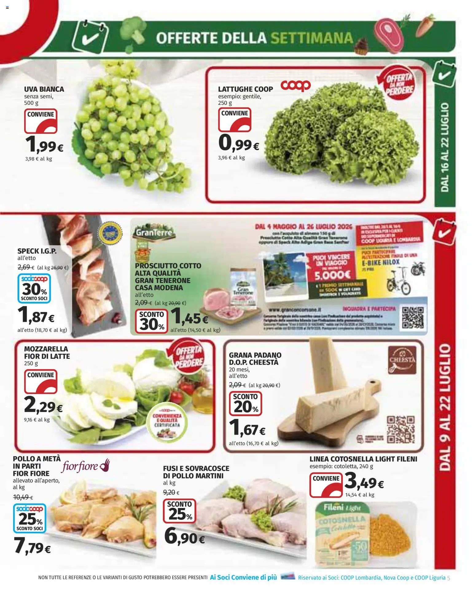 Volantino COOP del 09/07/2026 | Pagina: 5 | Prodotti: Mozzarella, Latte, Uva, Grana Padano