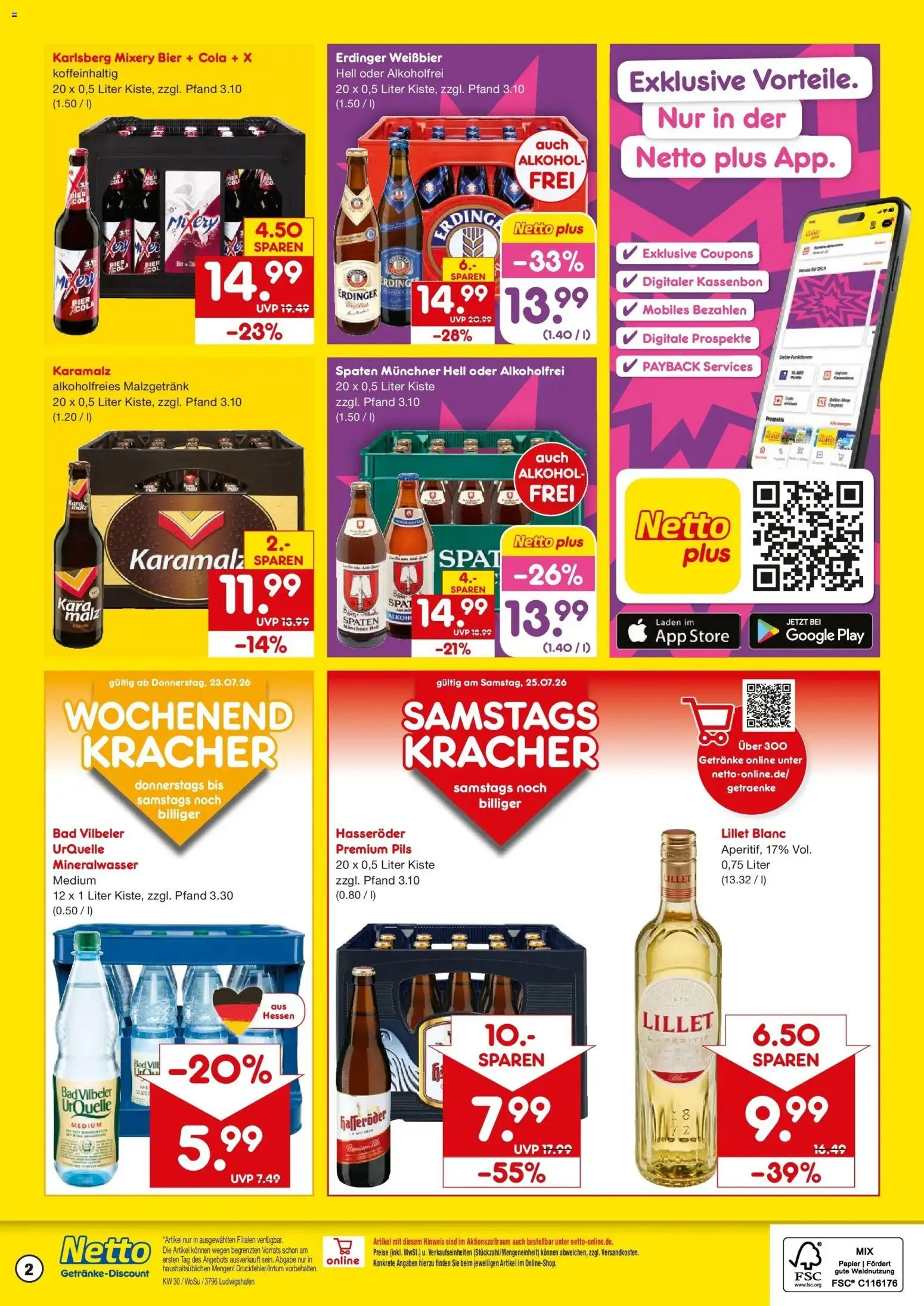 Netto Marken-Discount Prospekt Ludwigshafen – gültig ab 20.07.2026 | Seite: 2 | Produkte: Erdinger, Mineralwasser, Mixery, Hasseröder