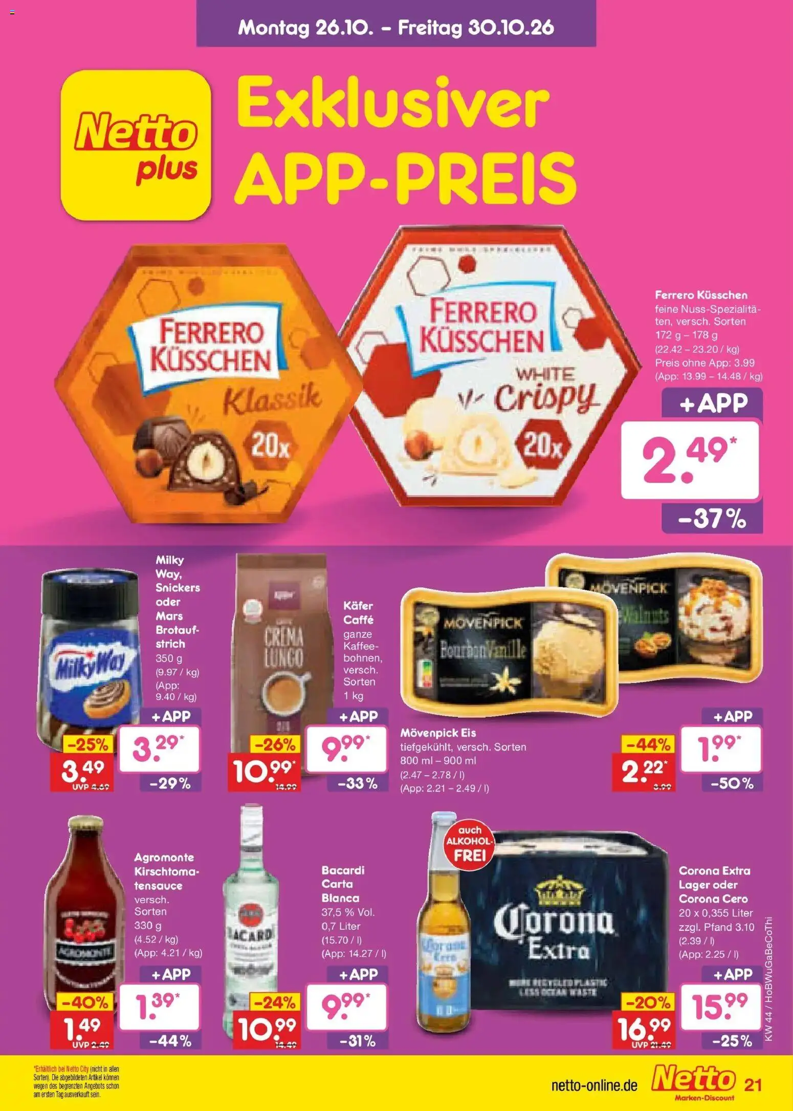 Netto Marken-Discount Prospekt Thiendorf (ab 26.10.2026) » Angebote | Seite: 33 | Produkte: Snickers, Mars, Movenpick eis, Alkohol