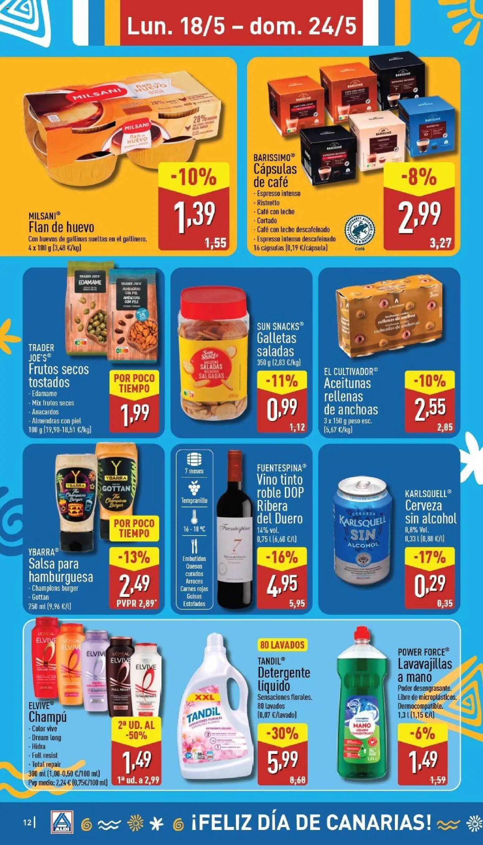 Aldi folleto Canarias │ válido desde el 18.05.2026 | Página: 12 | Productos: Café con leche, Leche, Vino, Peso