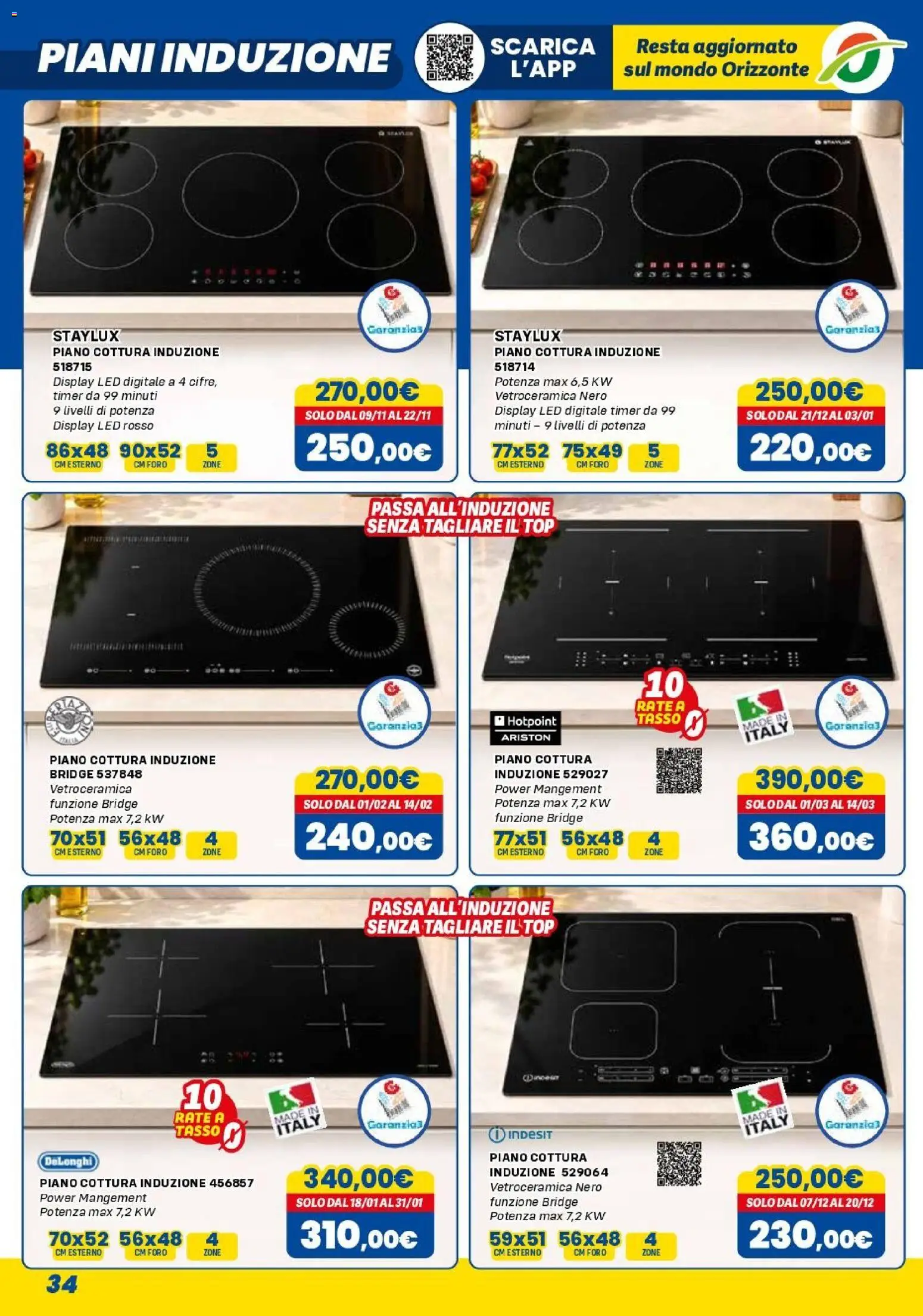 Volantino Orizzonte del 01/11/2026 | Pagina: 34 | Prodotti: Top, Piano cottura, Piano cottura induzione