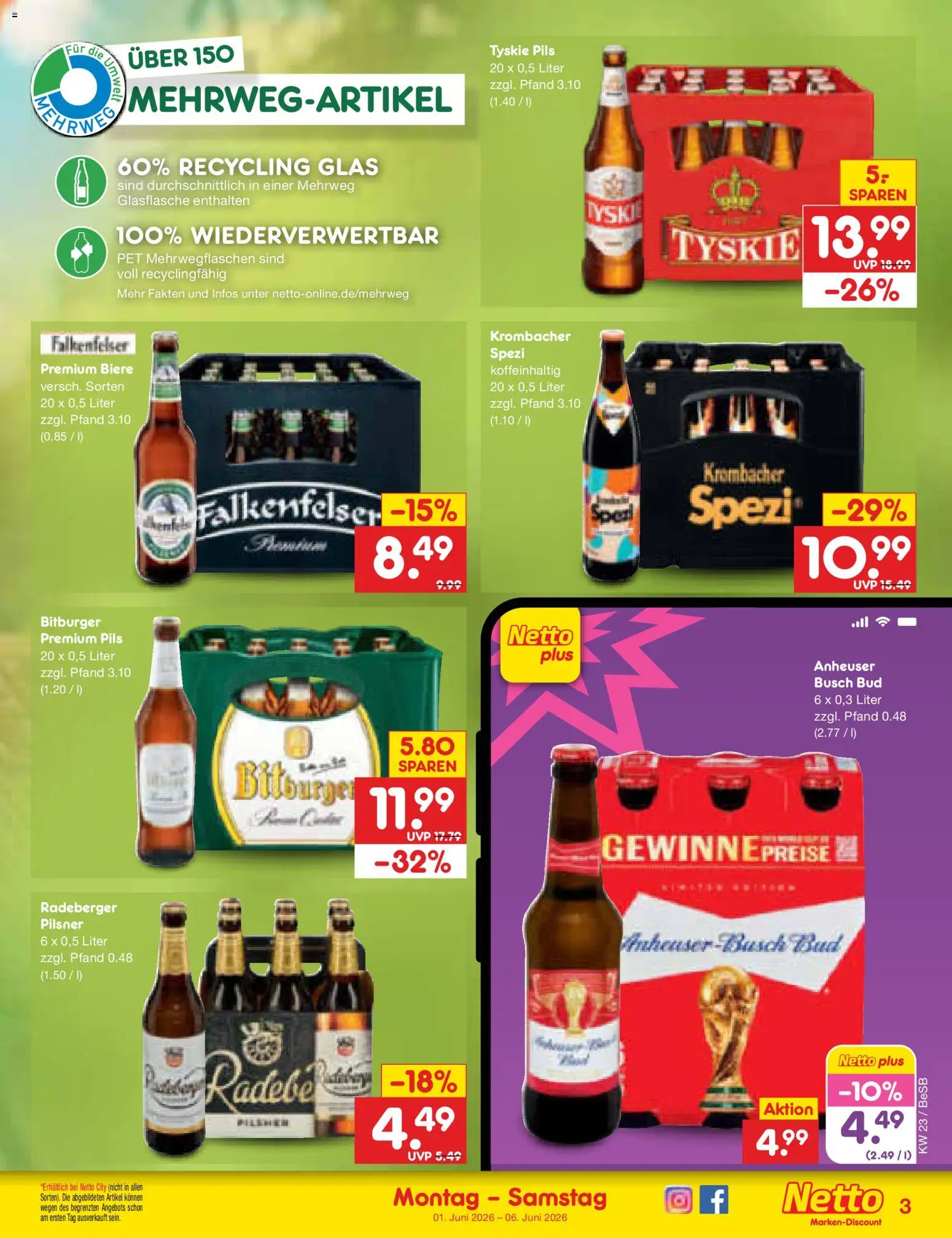 Netto Marken-Discount Prospekt – gültig ab 01.06.2026 | Seite: 31 | Produkte: Bitburger, Tyskie, Pils, Radeberger pilsner