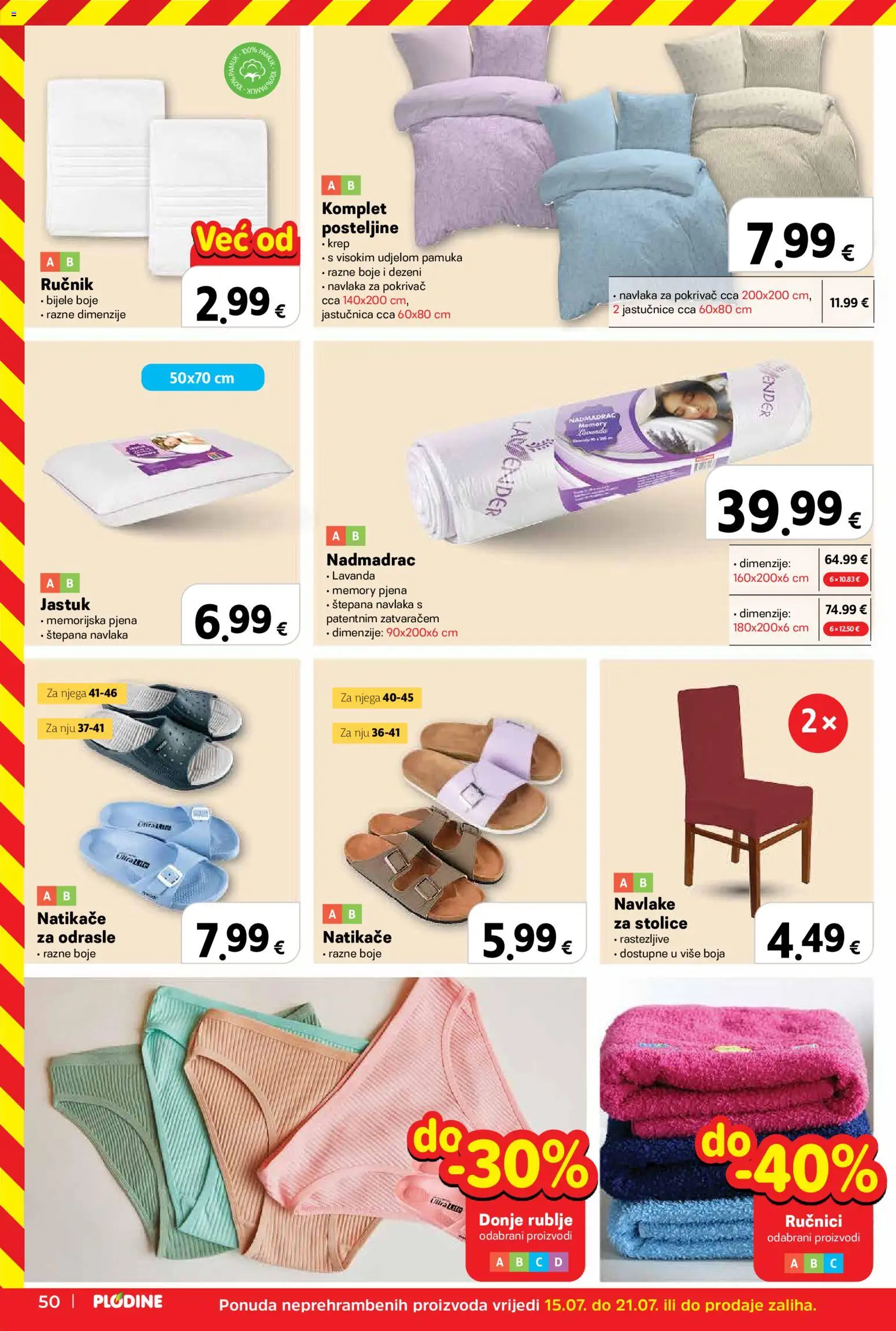 Plodine katalog | vrijedi od 22.07.2026 | Stranica: 50 | Proizvodi: Jastuk, Jastučnica, Donje rublje, Nadmadrac