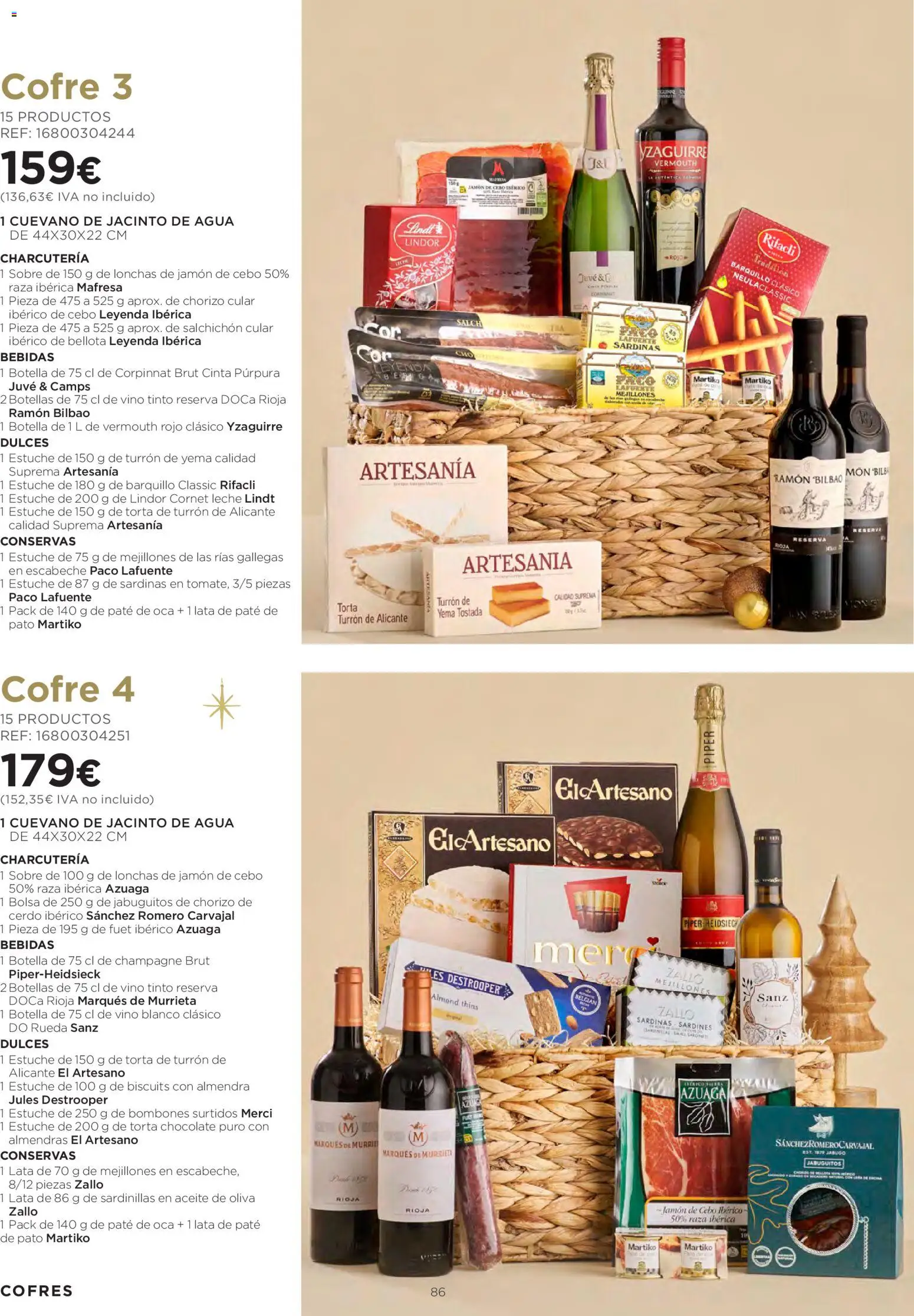 El Corte Inglés Cestas Navidad 2026 │ válido desde el 08/10/2026 | Página: 86 | Productos: Leche, Vino blanco, Almendras, Pato