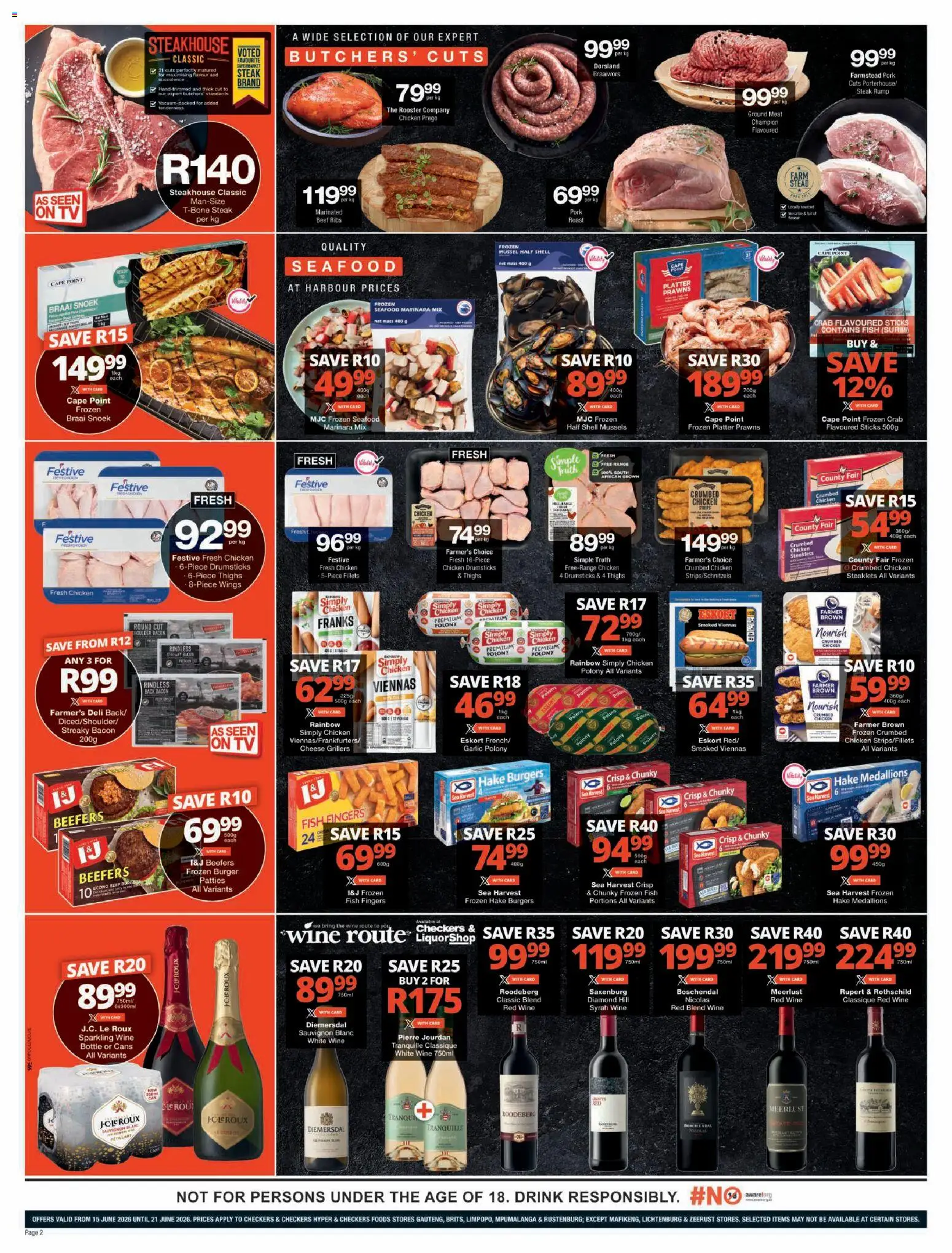 New Checkers catalogue – valid from 15.06.2026 | Page: 2 | Products: Steak, Magdalenas, Pork, Fish