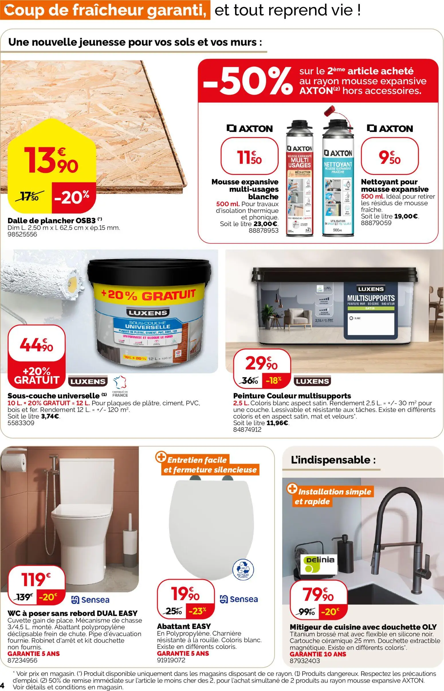 {H1} | Page: 4 | Produits: Peinture, Charnière, Mousse, Cartouche