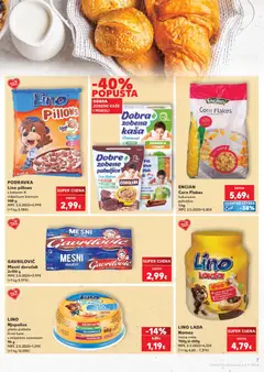 Lino pillows s kakaom ili mliječnom kremom, Lino pillows cereal with cocoa or milk cream - Pregled kataloga iz trgovine Kaufland, vrijedi od 24.06.2026 | Stranica: 7 | Proizvodi: Lino Pillows, Čokolada, Zobene pahuljice, Pahuljice