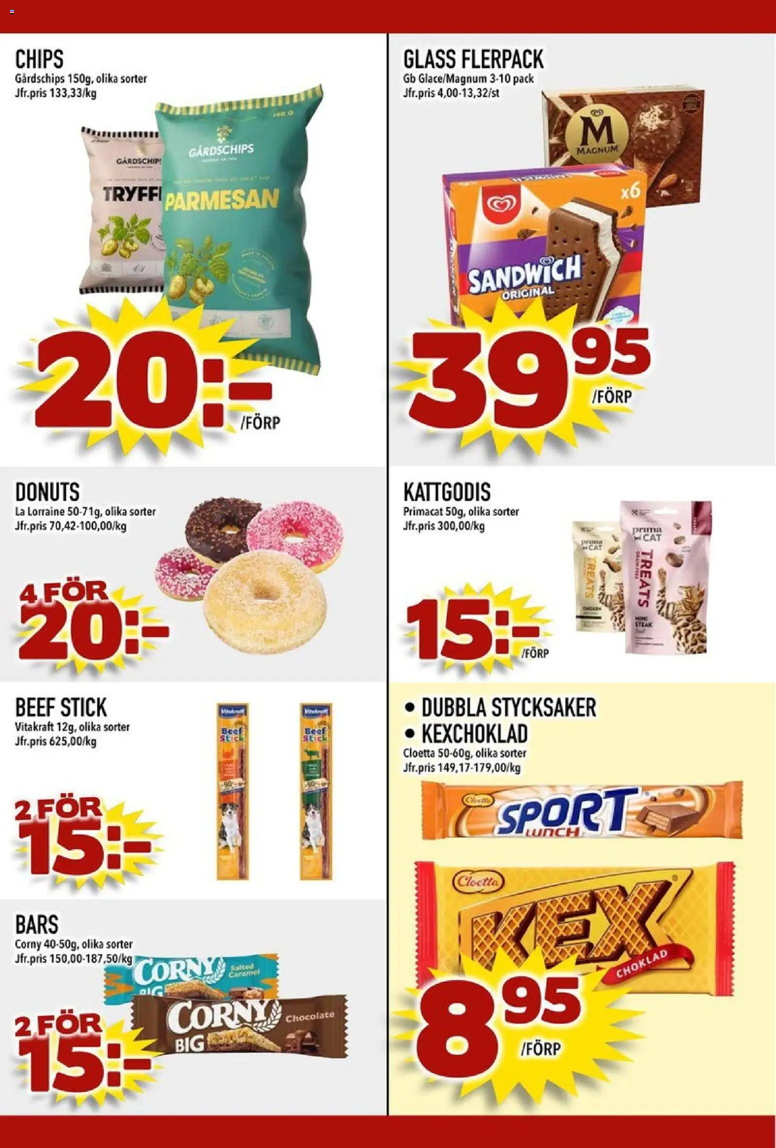 Din Mat reklamblad aktuell från 31/08/2026 | Sida: 7 | Produkter: Sandwich, Chips, Magnum, Glass