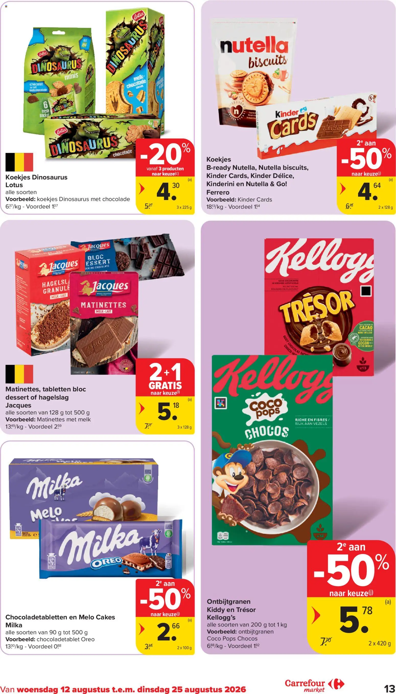 {H1} | Pagina: 13 | Producten: Koekjes, Cacao, Kinder, Melk