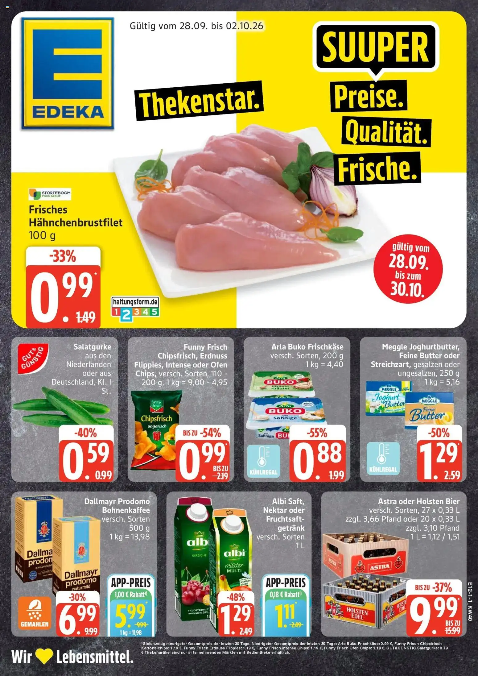 Edeka Prospekt Sterup (ab 28.09.2026) » Angebote Online | Seite: 1 | Produkte: Butter, Bier, Dallmayr, Chips