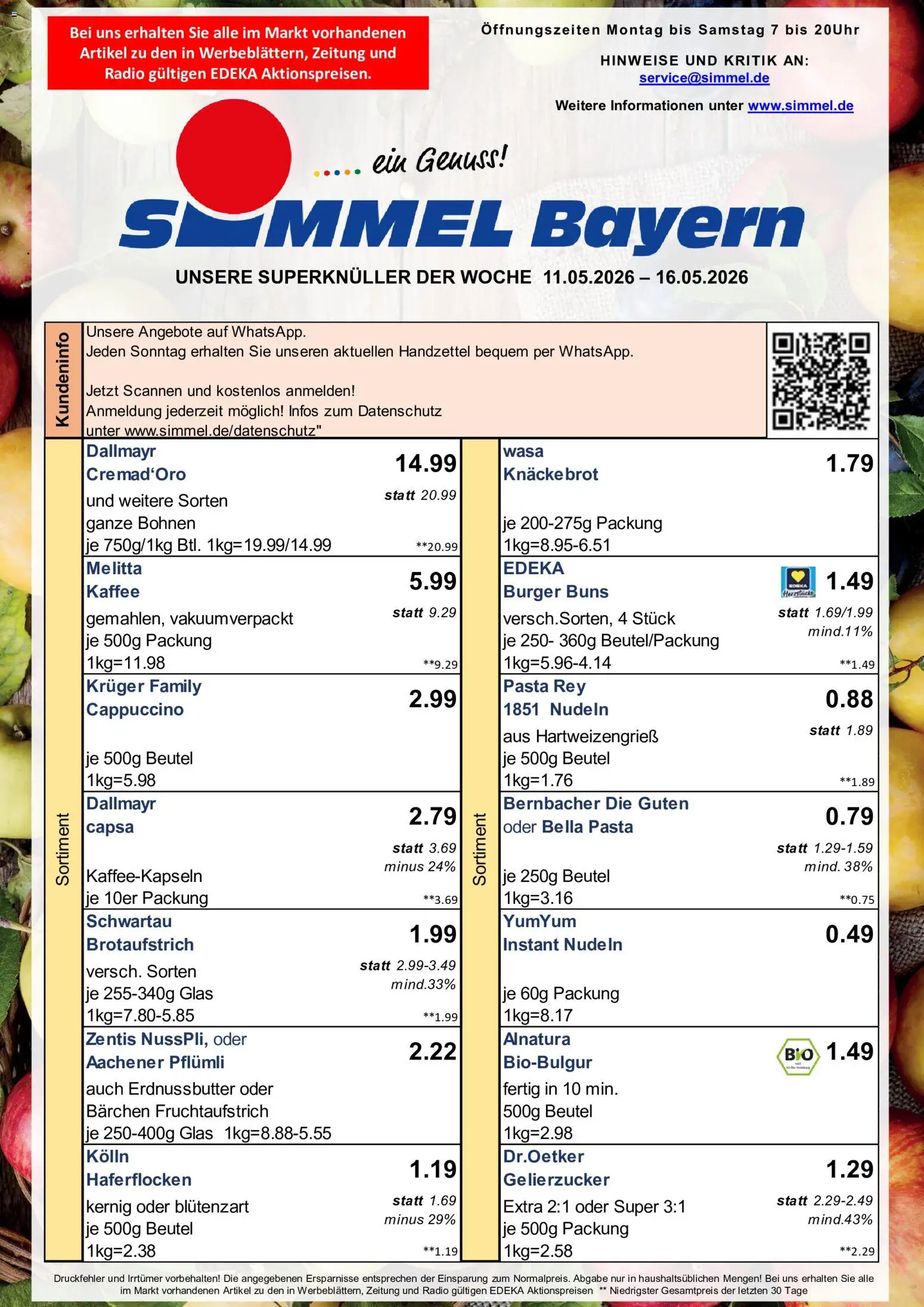 Simmel Bayern – gültig ab 11.05.2026 | Seite: 1 | Produkte: Melitta, Kolln, Burger, Dallmayr