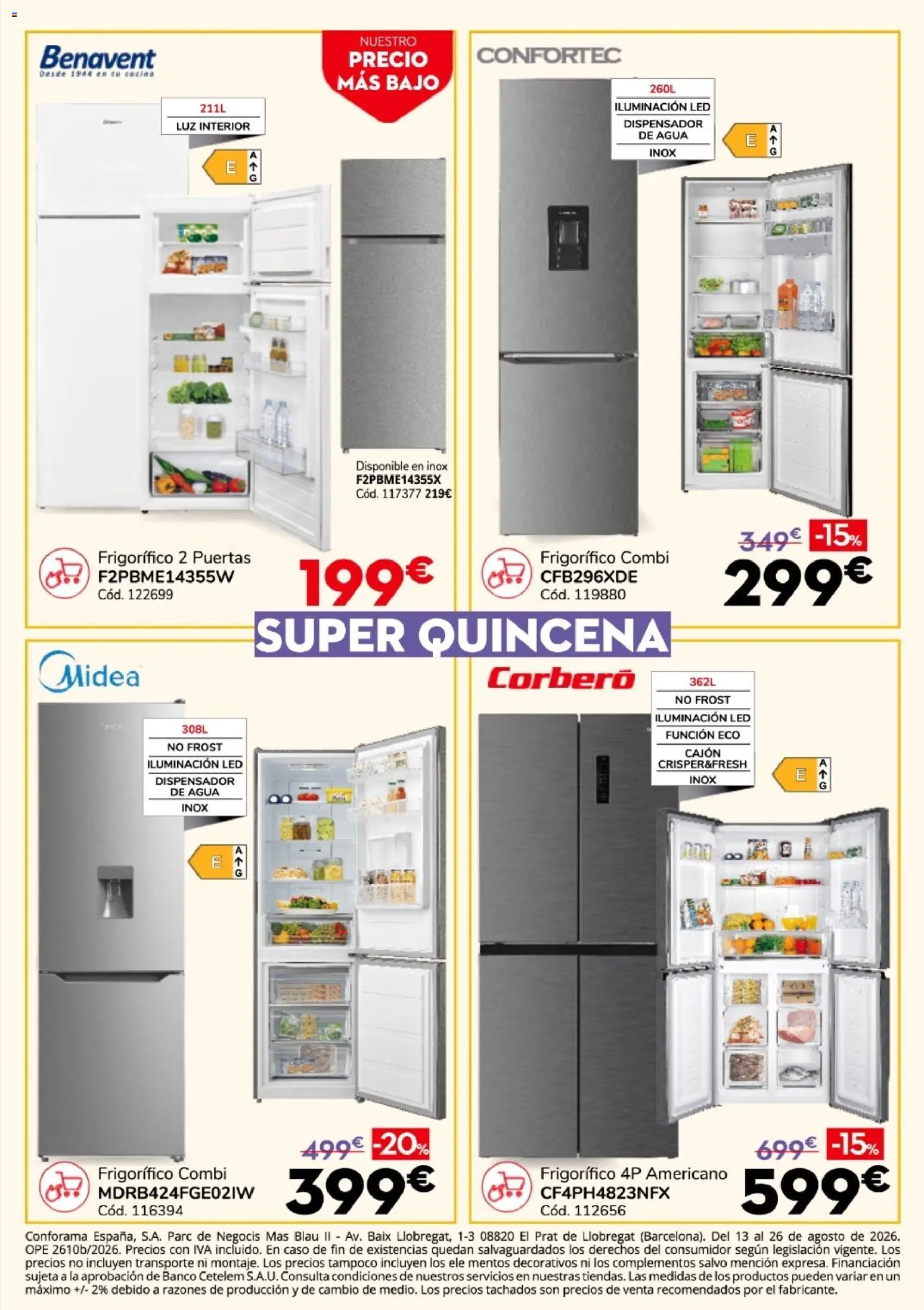 Conforama Super Quincena │ válido desde el 13/08/2026 | Página: 16 | Productos: Dispensador, Combi, Iluminación, Agua