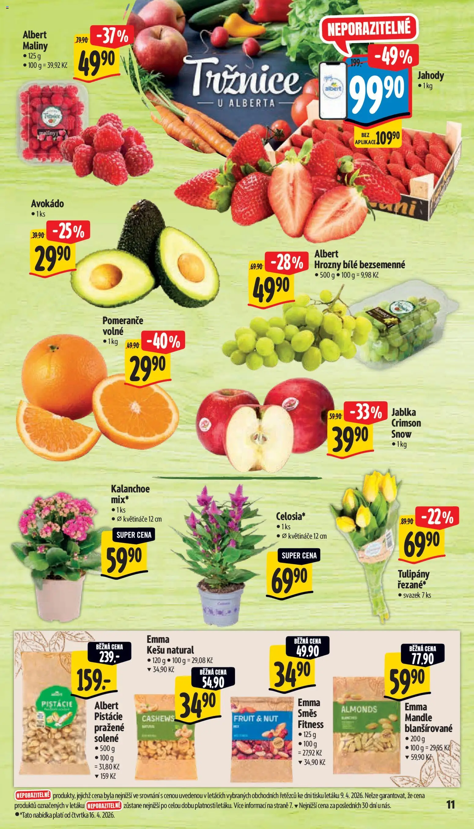 Albert leták - Supermarket od 15.04.2026 | Strana: 17 | Produkty: Kešu, Kalanchoe, Pistácie, Maliny