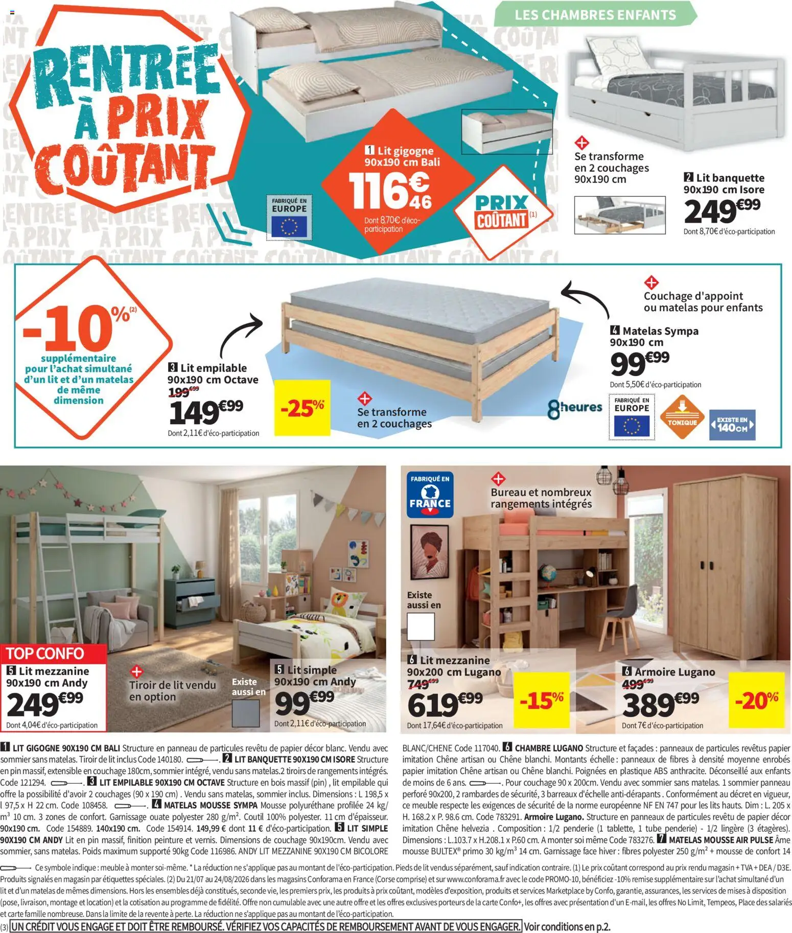 {H1} | Page: 10 | Produits: Matelas 90x190, Banquette, Tonique, Lit