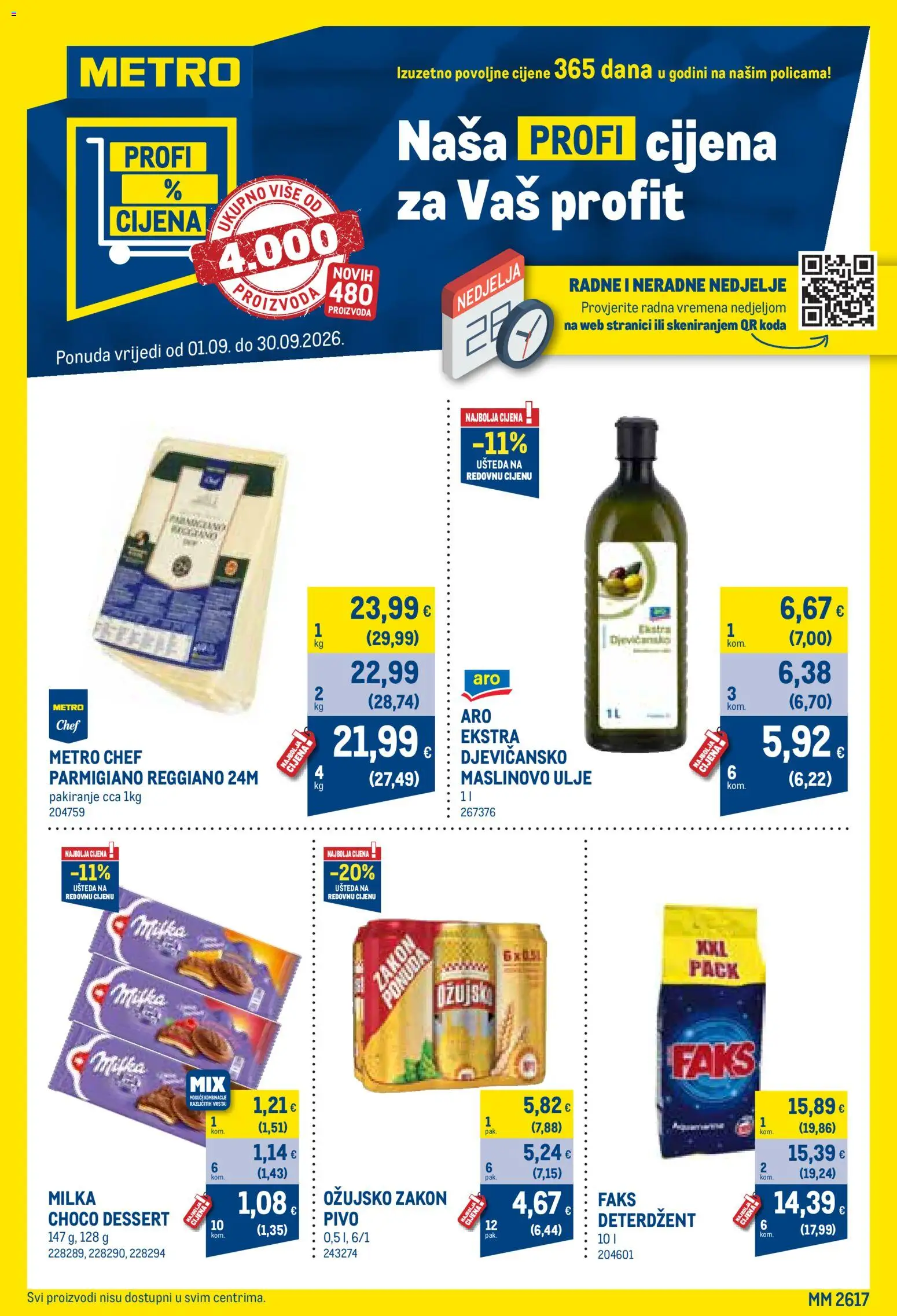 Metro katalog | vrijedi od 01.09.2026 | Stranica: 1 | Proizvodi: Ulje, Parmigiano Reggiano, Ožujsko, Milka