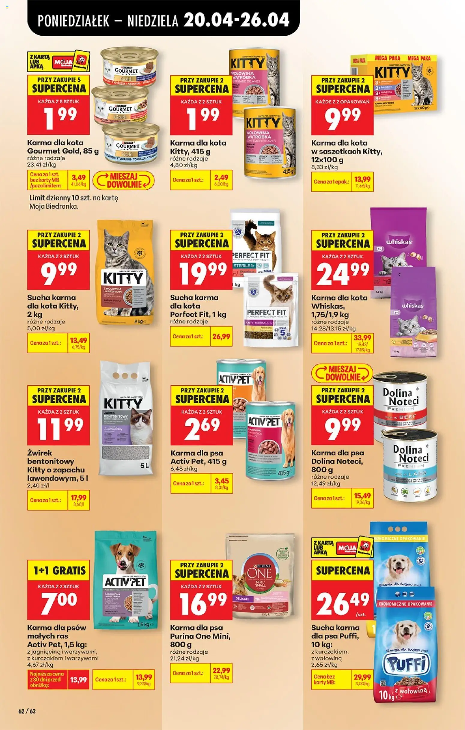 Biedronka gazetka od poniedziałku od 20.04.2026 | Strona: 100 | Produkty: Wątróbka, Activ pet karma, Żwirek bentonitowy, Karma dla psów