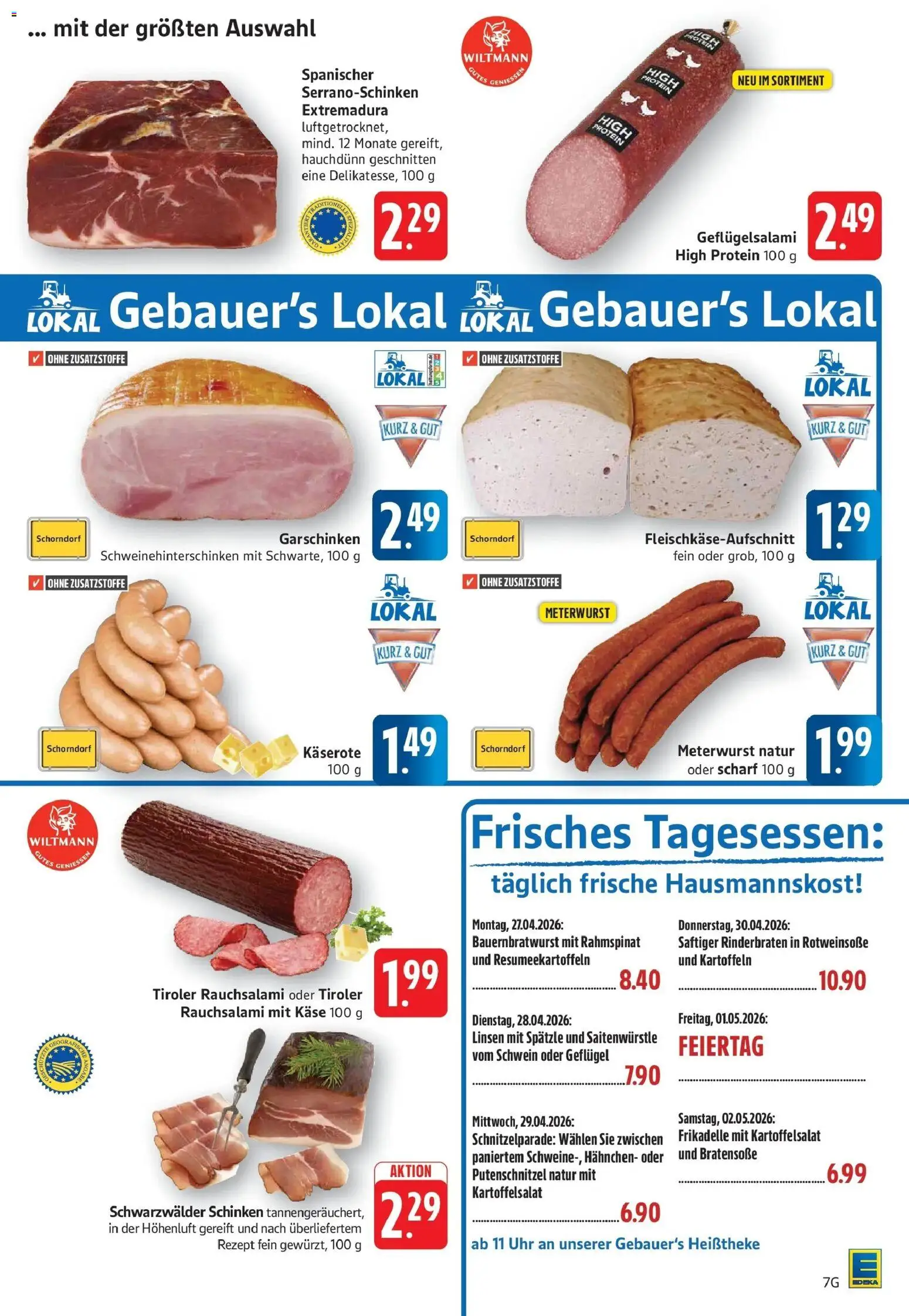Edeka prospekt Geislingen	 – gültig ab 27.04.2026 | Seite: 9 | Produkte: Hahnchen, Kartoffeln, Salami, Schinken