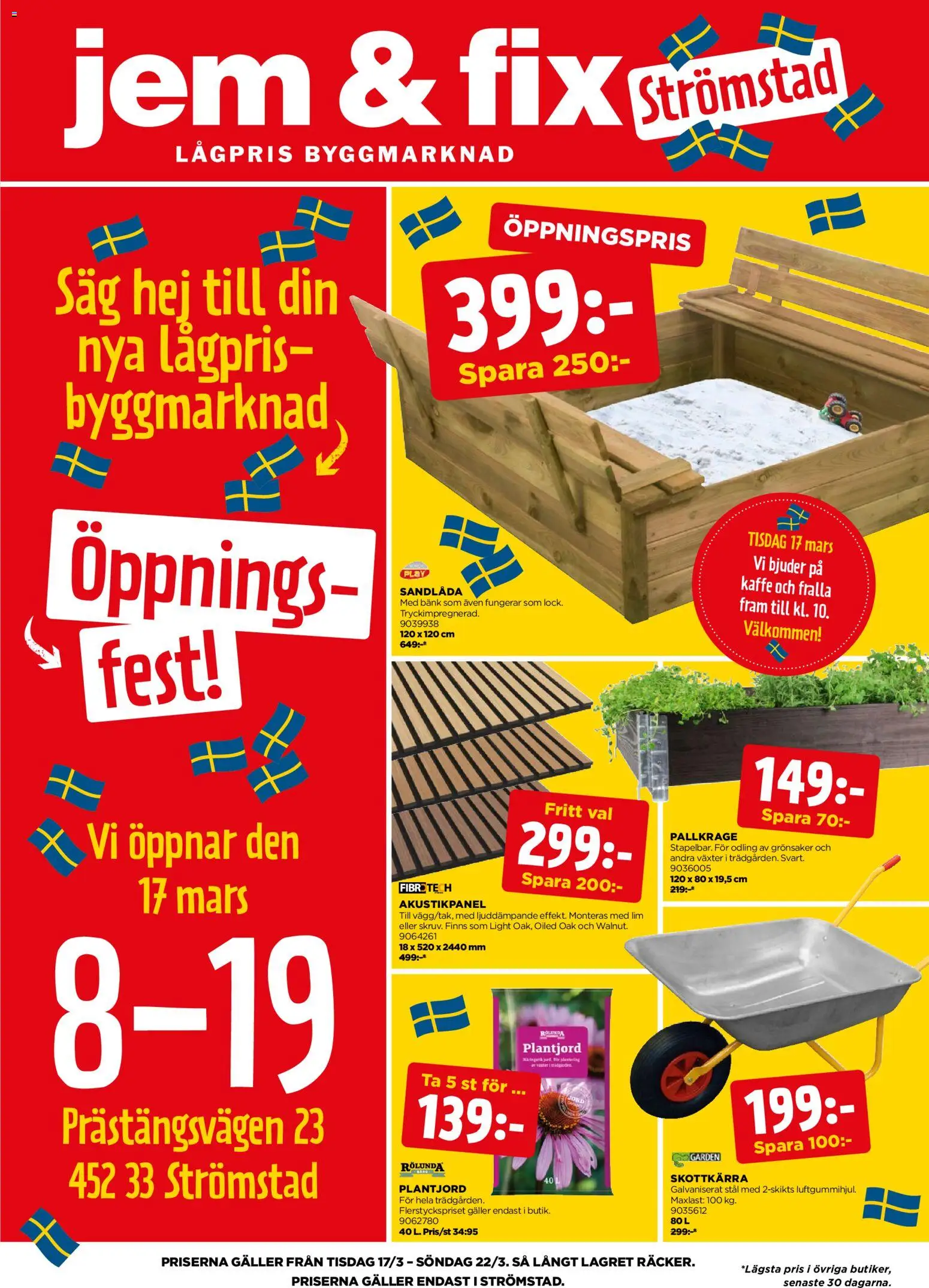 Jem & Fix reklamblad aktuell från 17.03.2026 | Sida: 1 | Produkter: Bänk, Skottkärra, Kaffe, Lim