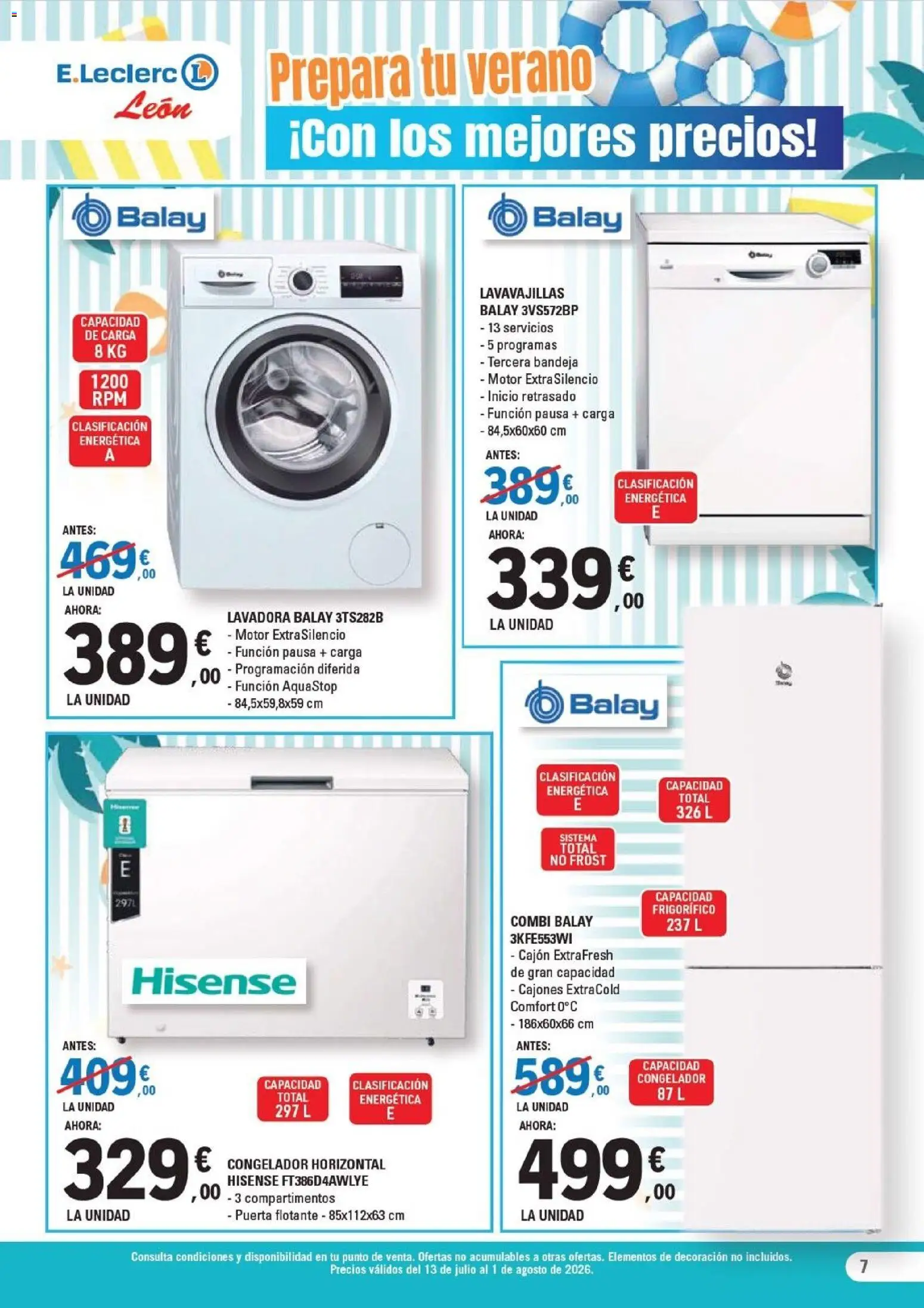 E.Leclerc folleto León │ válido desde el 13/07/2026 | Página: 7 | Productos: Congelador, Lavadora, Lavavajillas, Combi
