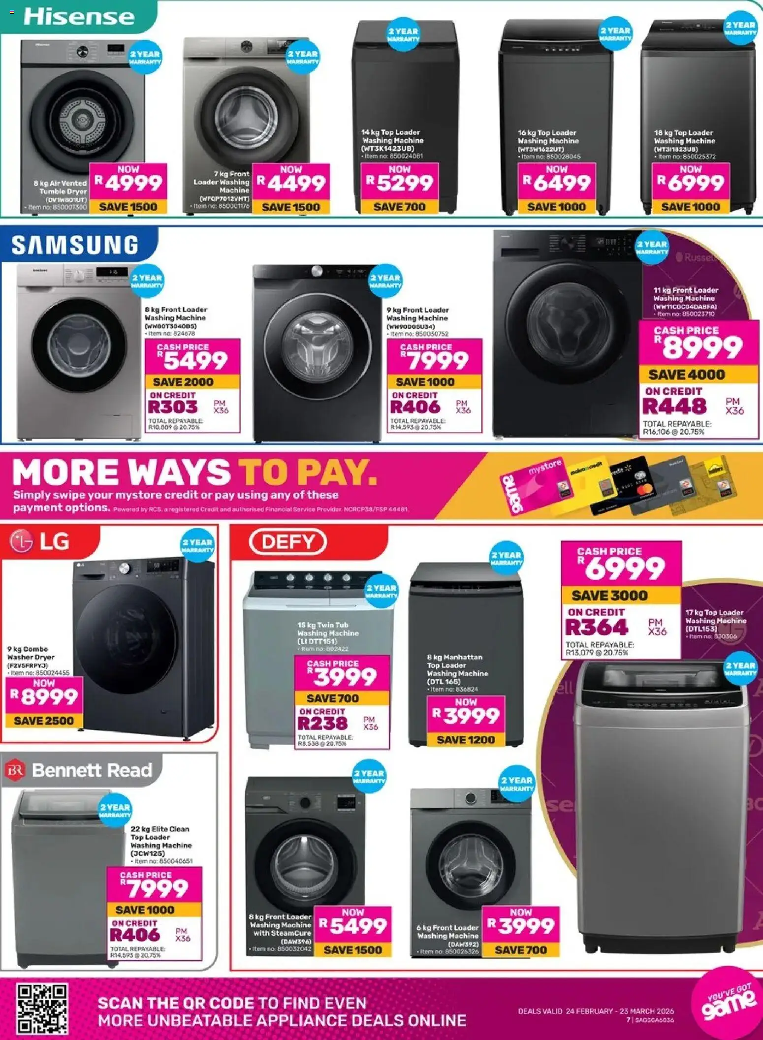 New Game catalogue – valid from 24/02/2026 | Page: 7 | Products: Washing machine, Dryer, Tumble dryer