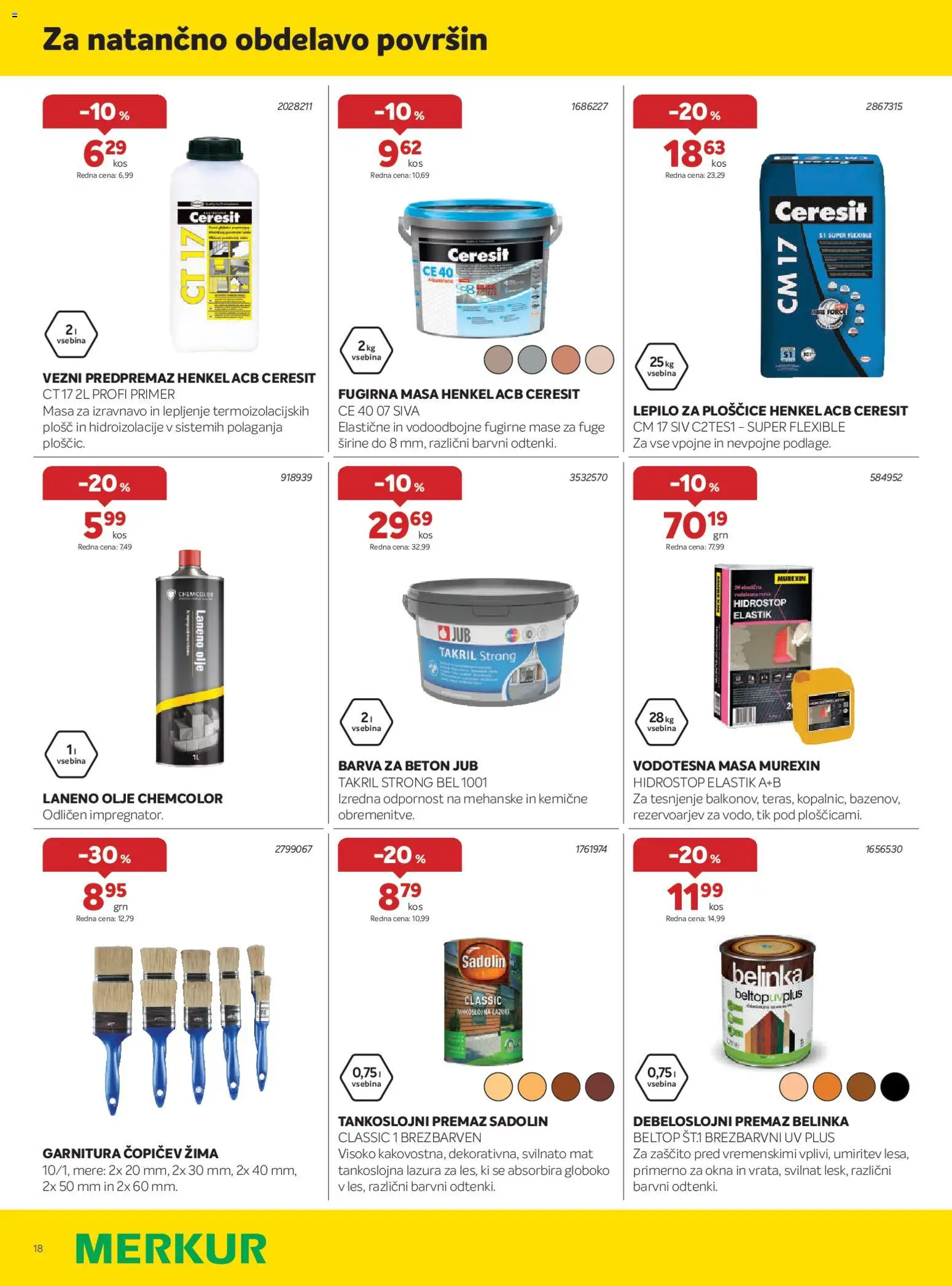 Novi Merkur katalog ponudbe – veljaven od 01.04.2026 | Stran: 18 | Izdelki: Ploščice, Lepilo, Barva, Beton
