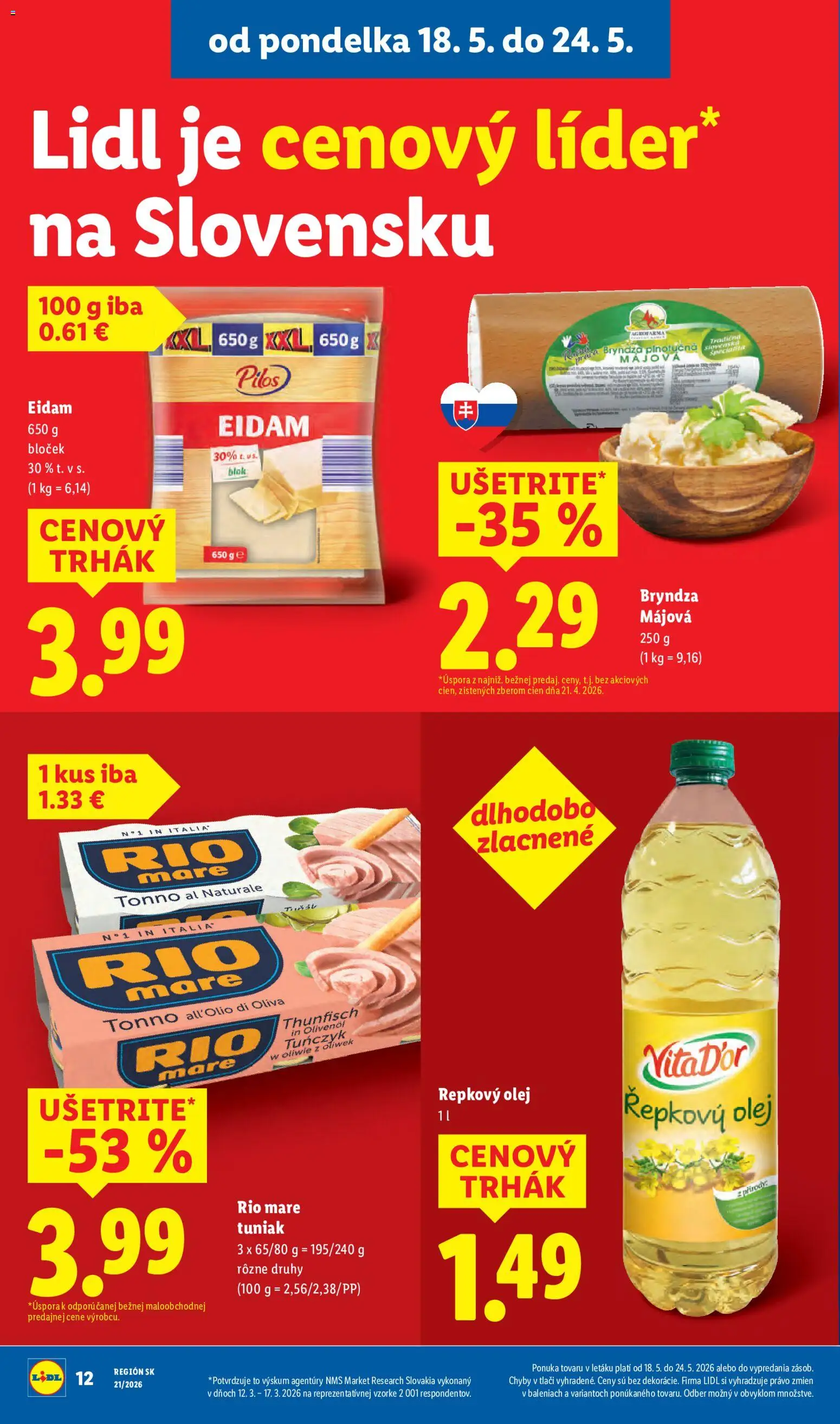 Nové Lidl akcie – leták je platný od 18.05.2026 | Strana: 16 | Produkty: Olej, Tuniak, Repkový olej, Bryndza