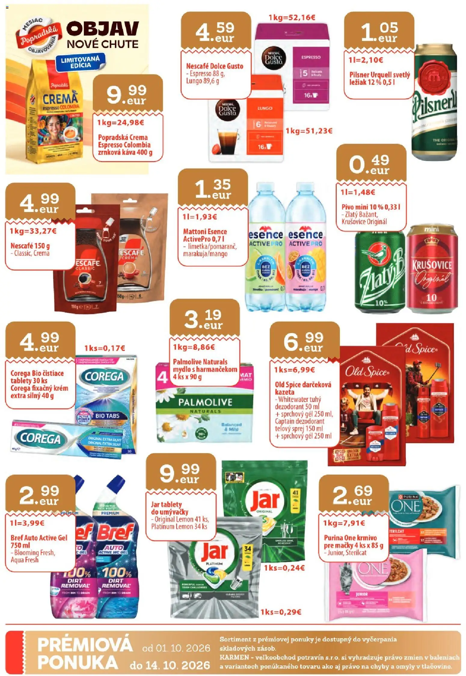 Nové KARMEN CBA akcie – leták je platný od 01.10.2026 | Strana: 32 | Produkty: Dolce Gusto, Pilsner Urquell, Krém