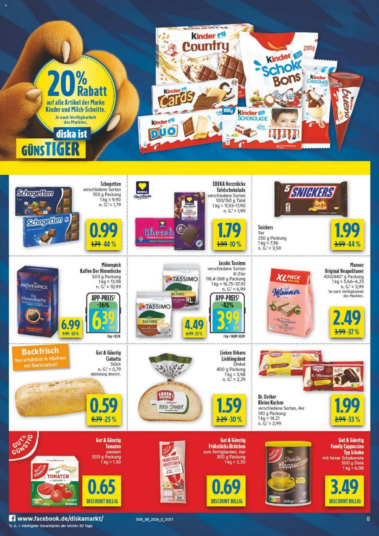 Diska - Diska Angebote Sachsen-Thüringen KW38 – gültig ab 09.09.2026 | Seite: 8 | Produkte: Kaffee, Schogetten, Kuchen, Tassimo