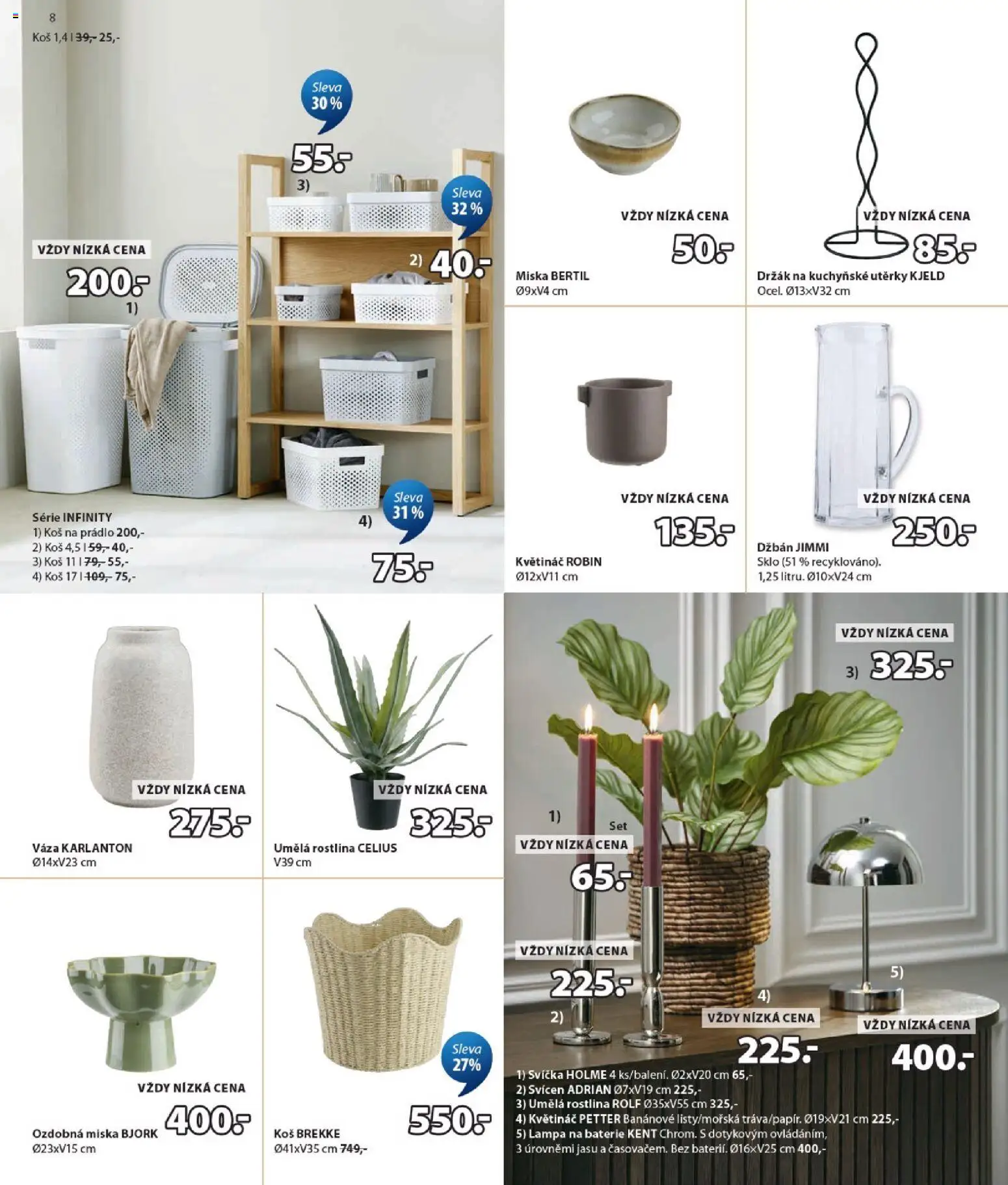 JYSK leták od 01.07.2026 | Strana: 8 | Produkty: Kuchyňské utěrky, Koš na prádlo, Květináč, Lampa
