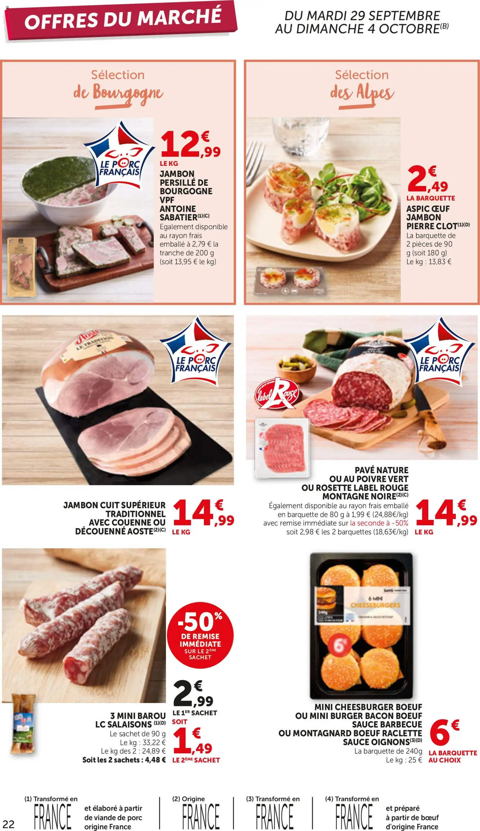 {H1} | Page: 22 | Produits: Sauce barbecue, Poivre, Raclette, Jambon