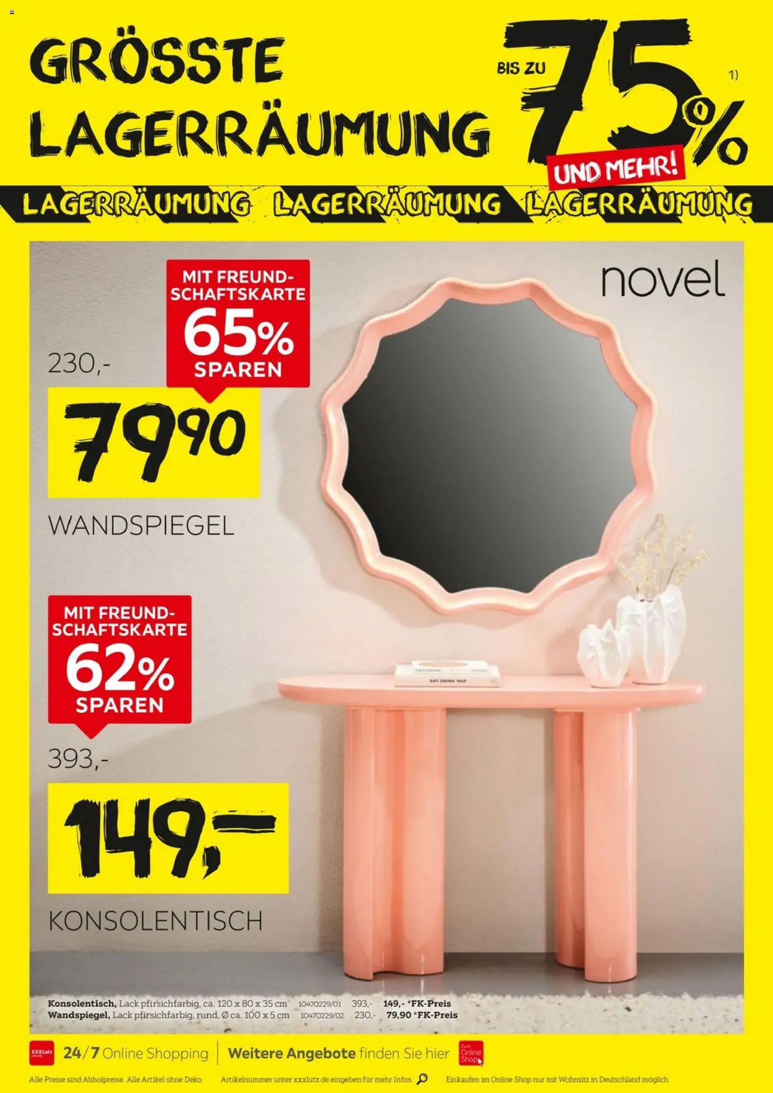 XXXLutz Größte Lagerräumung – gültig ab 15.08.2026 | Seite: 16 | Produkte: Wandspiegel, Konsolentisch