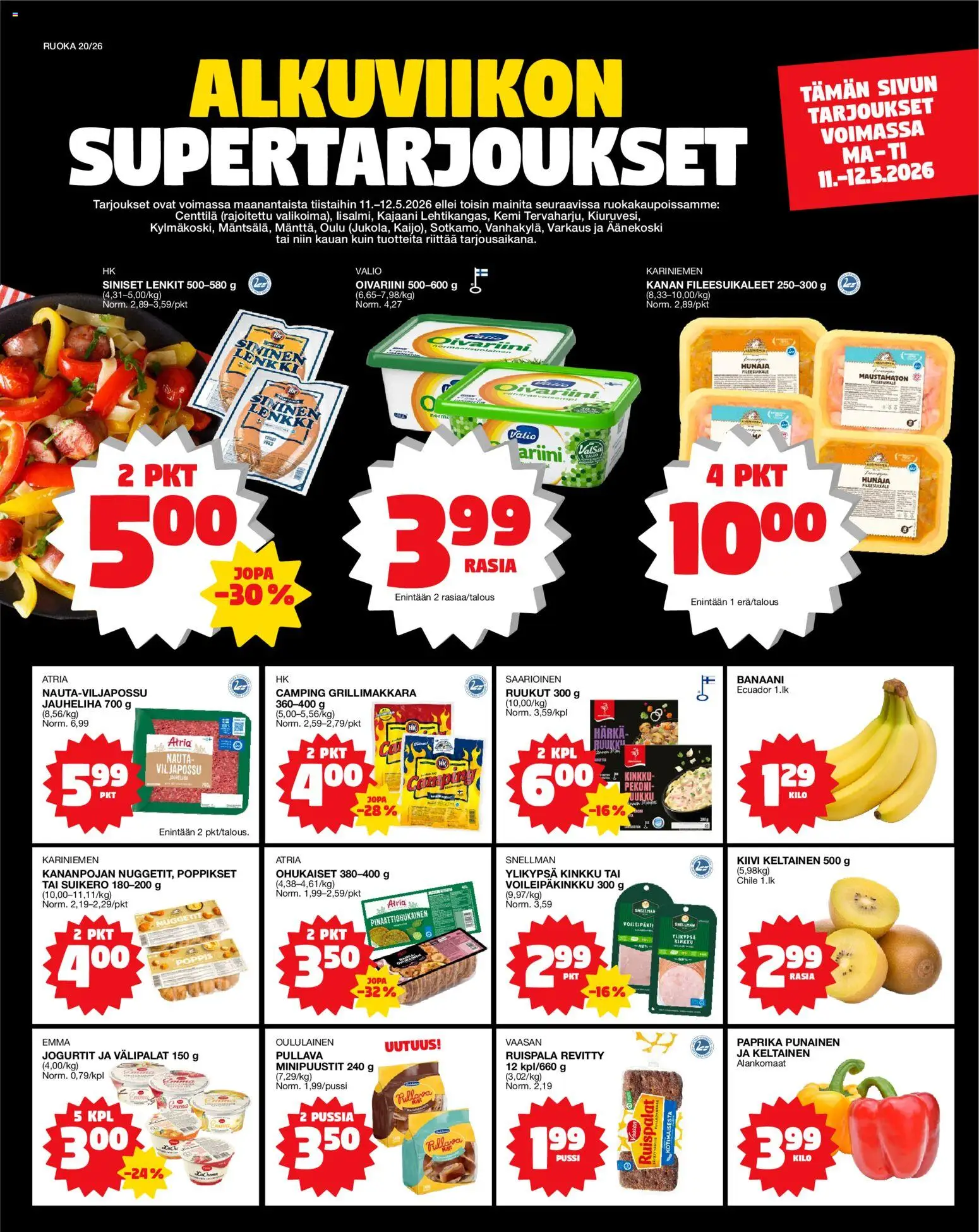 Tokmanni Ruokatarjoukset – voimassa 11.05.2026 alkaen | Sivu: 1 | Tuotteet: Jauheliha, Paprika, Kiivi, Hunaja