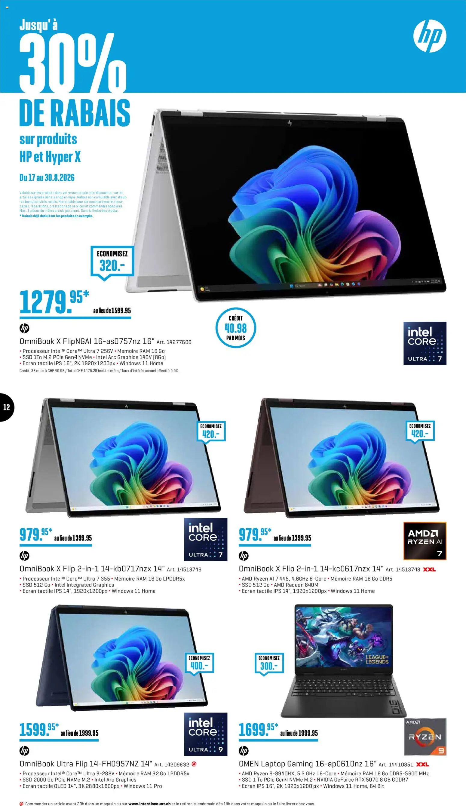 Interdiscount aktionen FR – gültig ab 17.08.2026 | Seite: 12 | Produkte: Laptop, HP