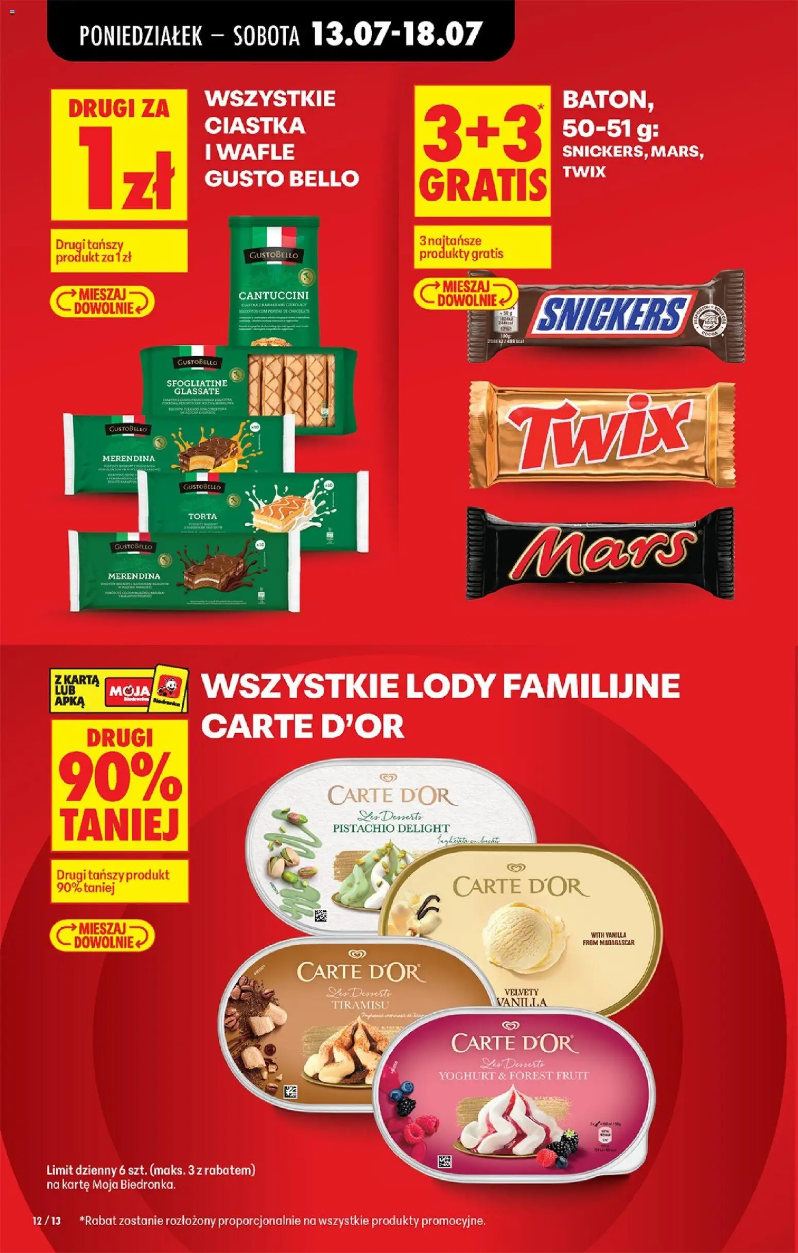 Biedronka gazetka od poniedziałku od 13.07.2026 | Strona: 12 | Produkty: Karta, Wafle, Tiramisu, Cantuccini