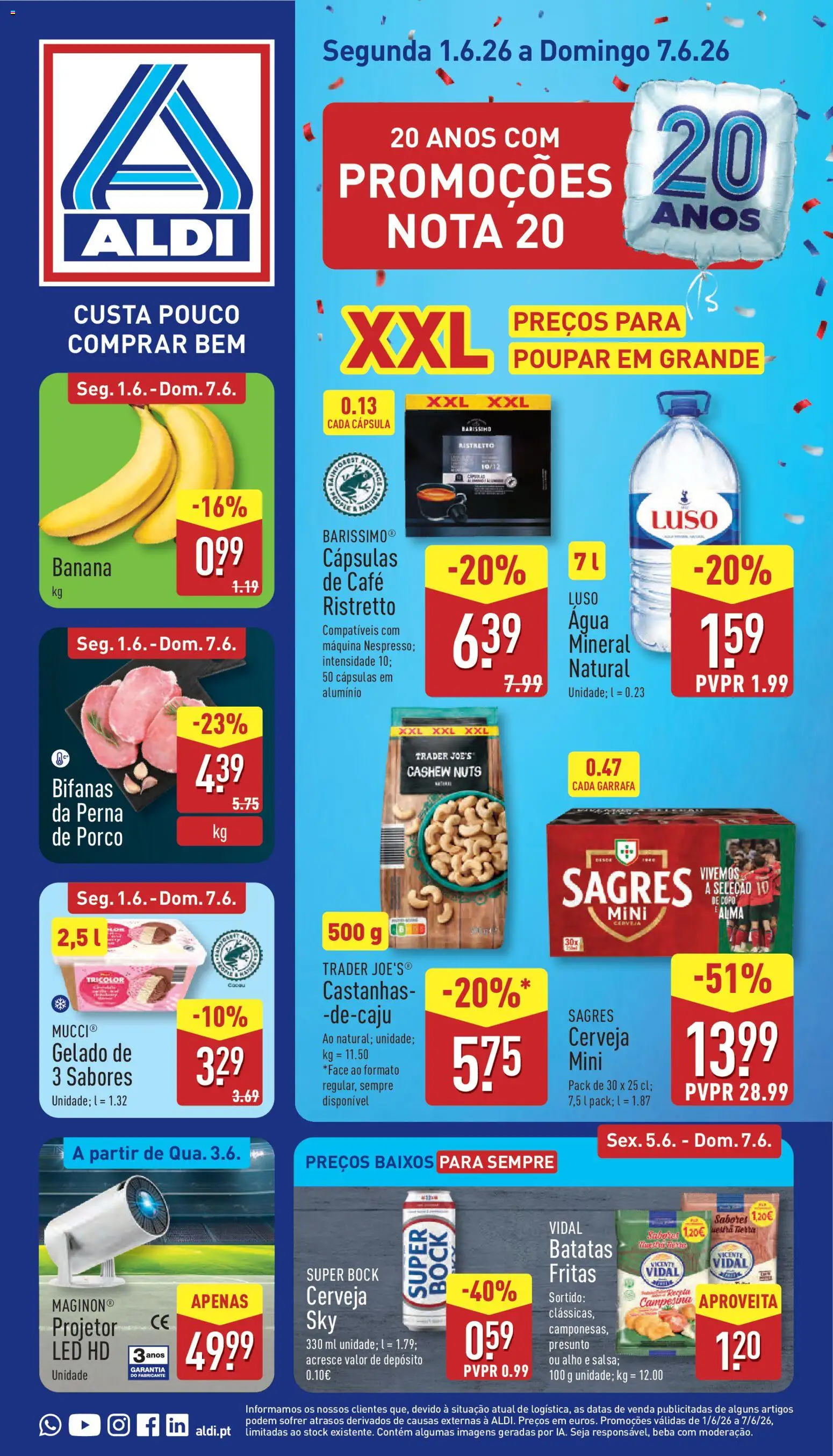 Aldi folheto │ válido de 01.06.2026 | Página: 1 | Produtos: Banana, Castanhas, Presunto, Cerveja