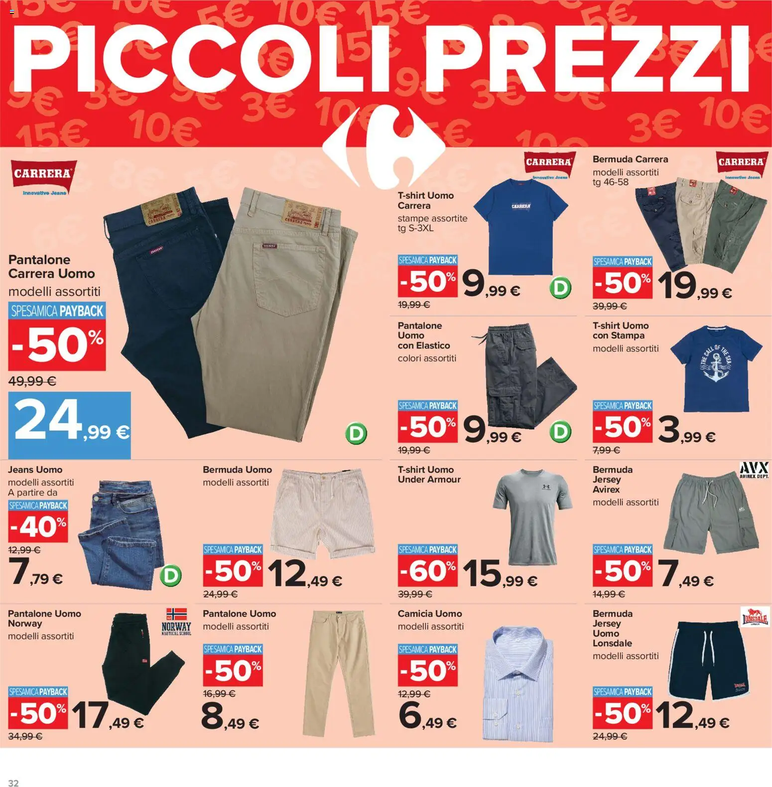 Volantino Carrefour del 16.06.2026 | Pagina: 32 | Prodotti: Camicia, Bermuda, Jeans, Stampa