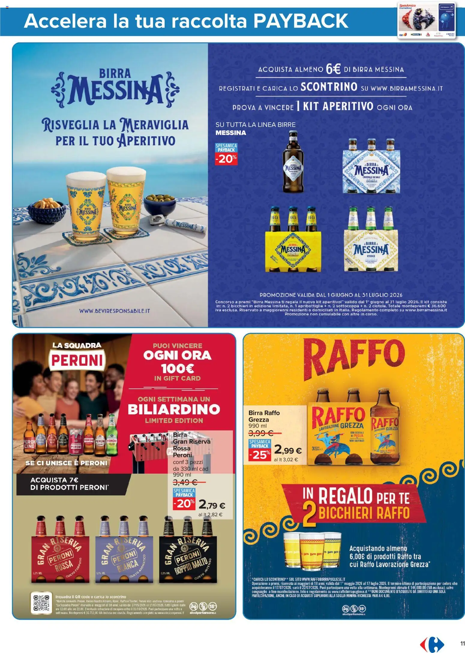 Volantino Carrefour del 16.06.2026 | Pagina: 11 | Prodotti: Birra, Cereali, Sale, Birra messina
