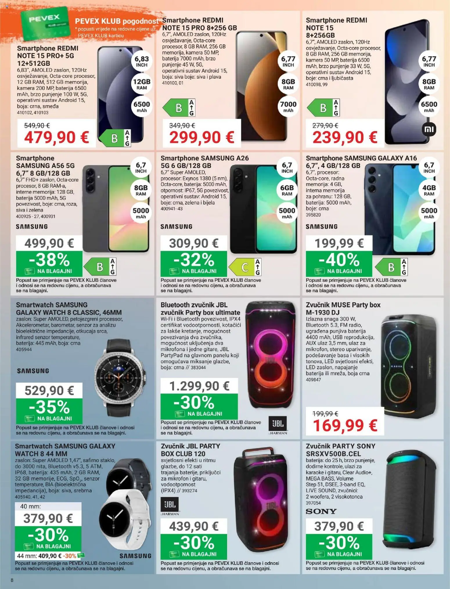 Pevex katalog | vrijedi od 05.03.2026 | Stranica: 8 | Proizvodi: Smartwatch, Smartphone, Zvučnik, USB